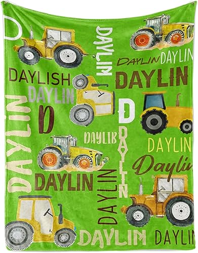 Manta personalizada de tractores, nombre personalizado con diseño de camiones de tractor agrícola, manta de cama de franela de felpa suave para