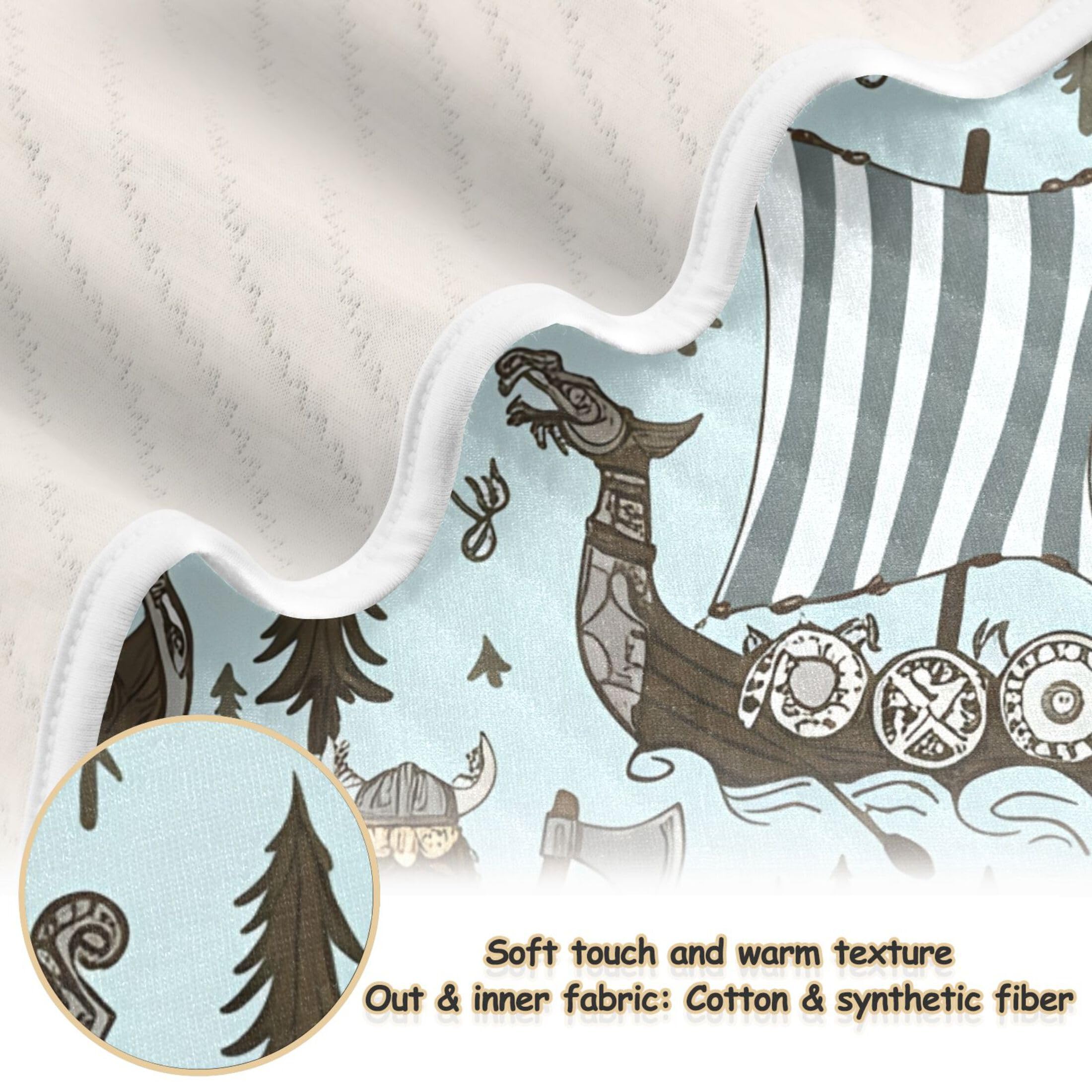 Burbuja Viking Boats Baby Blanket for Boys Girls, Nursery Soft Warm Swaddling Receiving Baby Blankets, 30x40 in Toddler Blanket