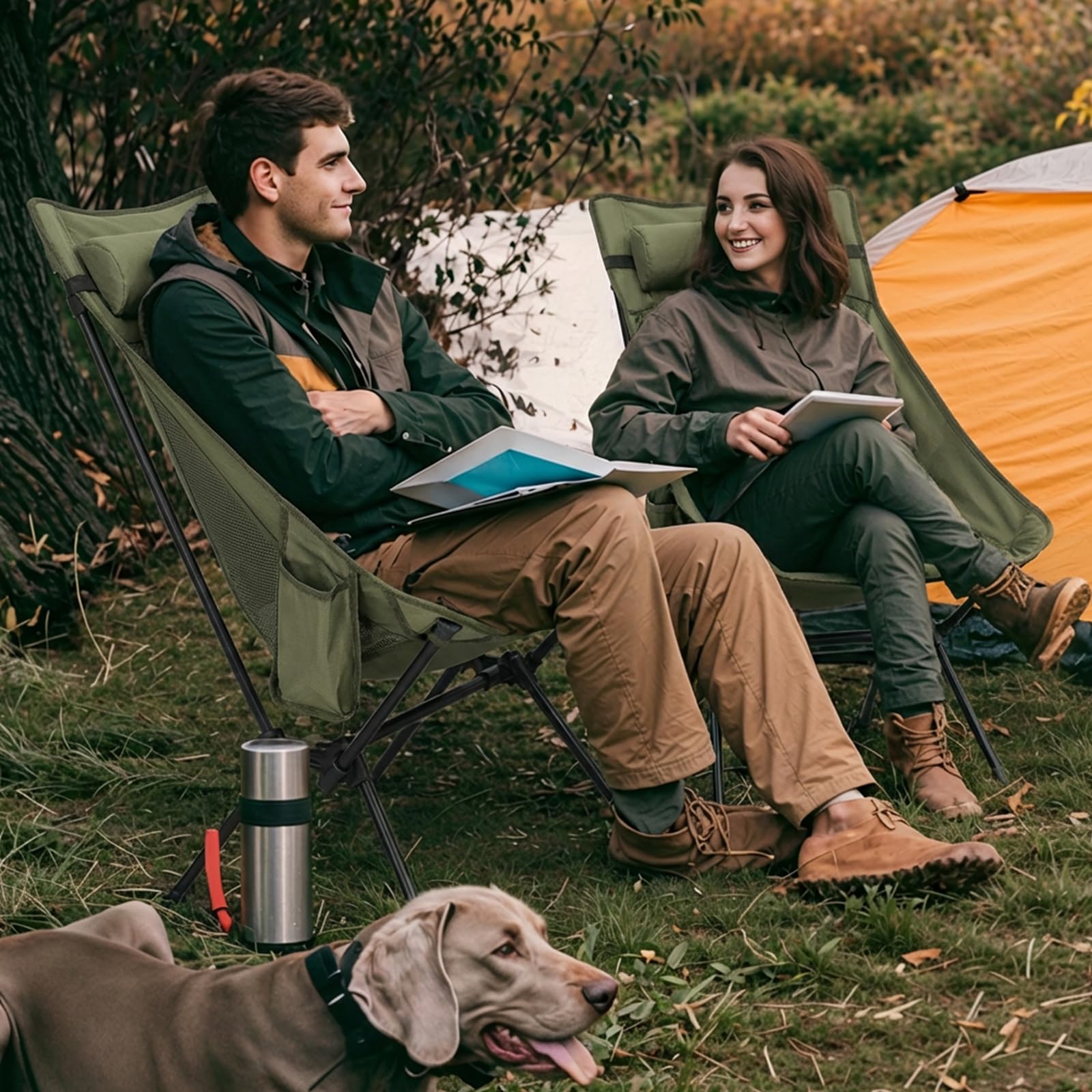 Chaise Camping Pliante OVERMONT – Ultralégère 1.7kg, Supporte 150kg, Dossier Haut 63cm, Avec Porte-gobelets – Pour Rando, Pêche, Plage