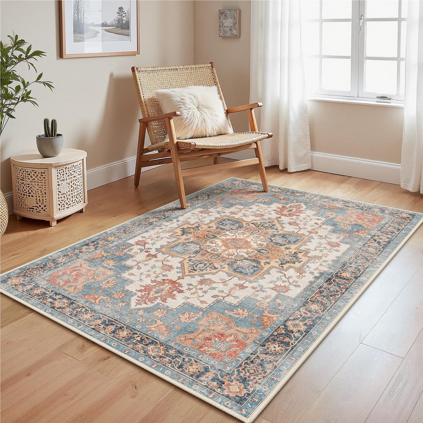 GENIMO Vintage Teppich, Teppiche Wohnzimmer, Waschbare Teppiche, Boho Teppich, Klein Carpet rutschfest