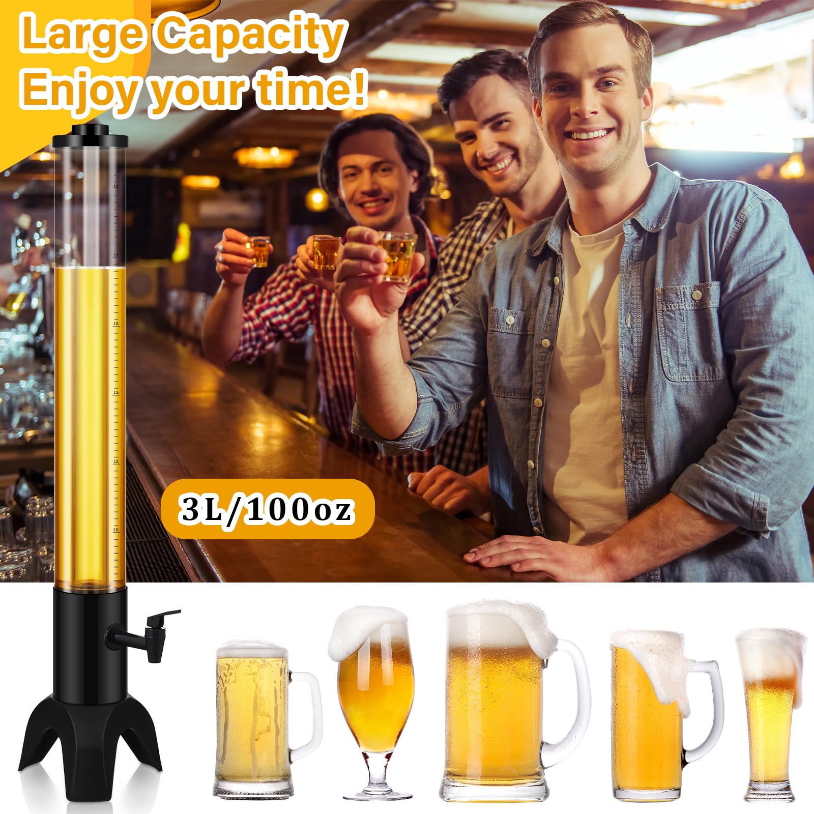 Torre de bebida con cubo de hielo, 6 unidades, 3 L/101 onzas, dispensadores de cerveza para fiestas, torre de mimosa de mesa, torre de margarita para bebidas, licor, bar, fiesta, hogar 4