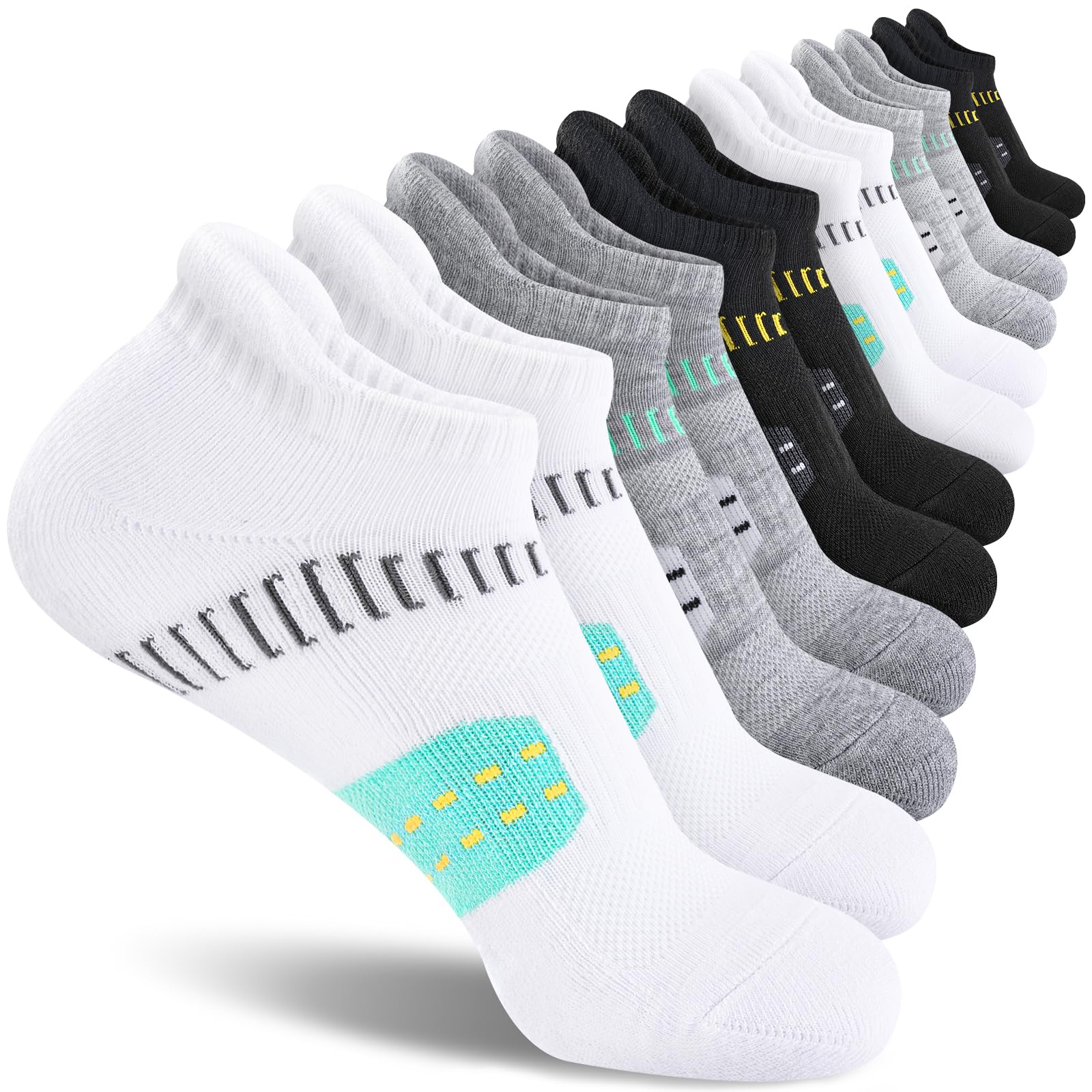 EconioSocken Sneaker Socken Damen 39-42，Anti-Blasen Laufsocken mit gepolsterter Unterstützung Kurze Knöchelsocken Atmungsaktive Sportsocken sneakersocken damen 35-38,6 Paar