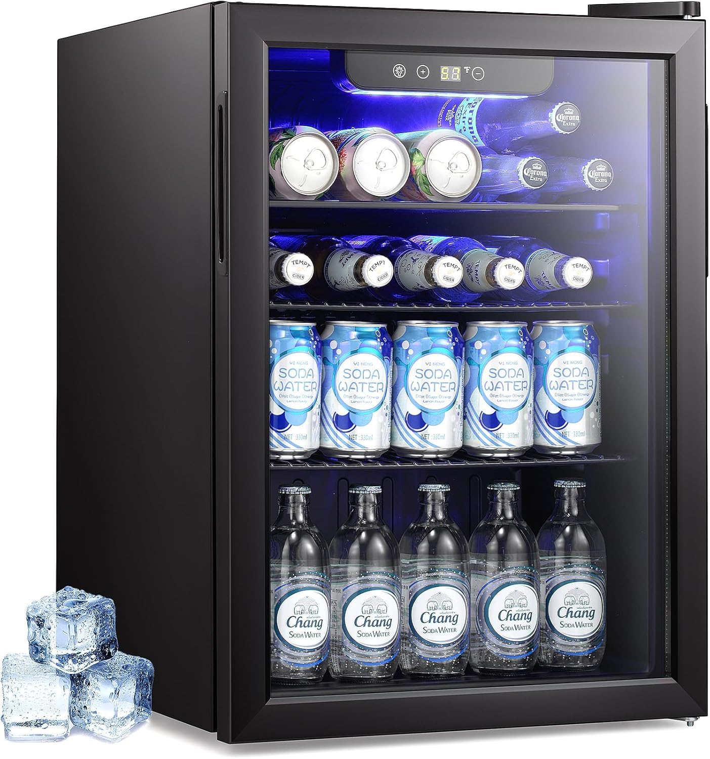Kismile 2.6 Cu.ft Beverage Refrigerator and Cooler, 95 Can/24 Bottle Mini Fridge Glass Door,Digital Temperature Display for Soda or Beer, Small Drink Dispenser Cooler for Home, Office or Bar(Black)
