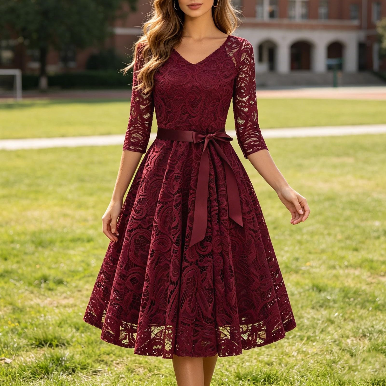 Vestidos de noche largos para mujer, vestido de invitado de boda, vestido de cóctel de gasa de encaje, informal, swing, vestidos festivos para mujeres, transpirables, cómodos, ligeros, trajes
