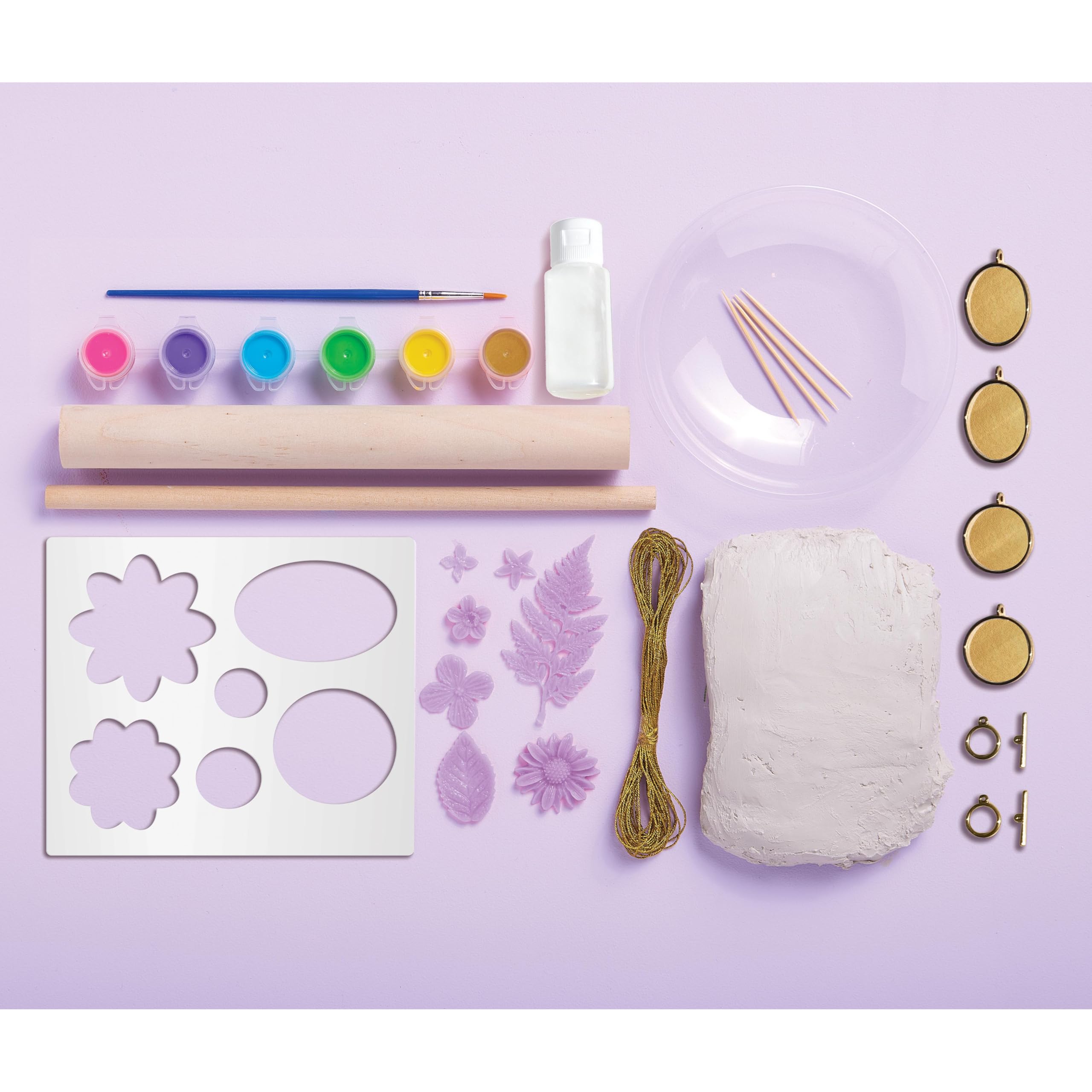 Bright Stripes Wish*Craft Flower Power Pottery – Air Dry Clay Kit with Tools for Adults & Kids to Create Botanical Pottery with Stamps, Paints, Metallic Gold & Glaze; Perfect for DIY Crafts & Gifts