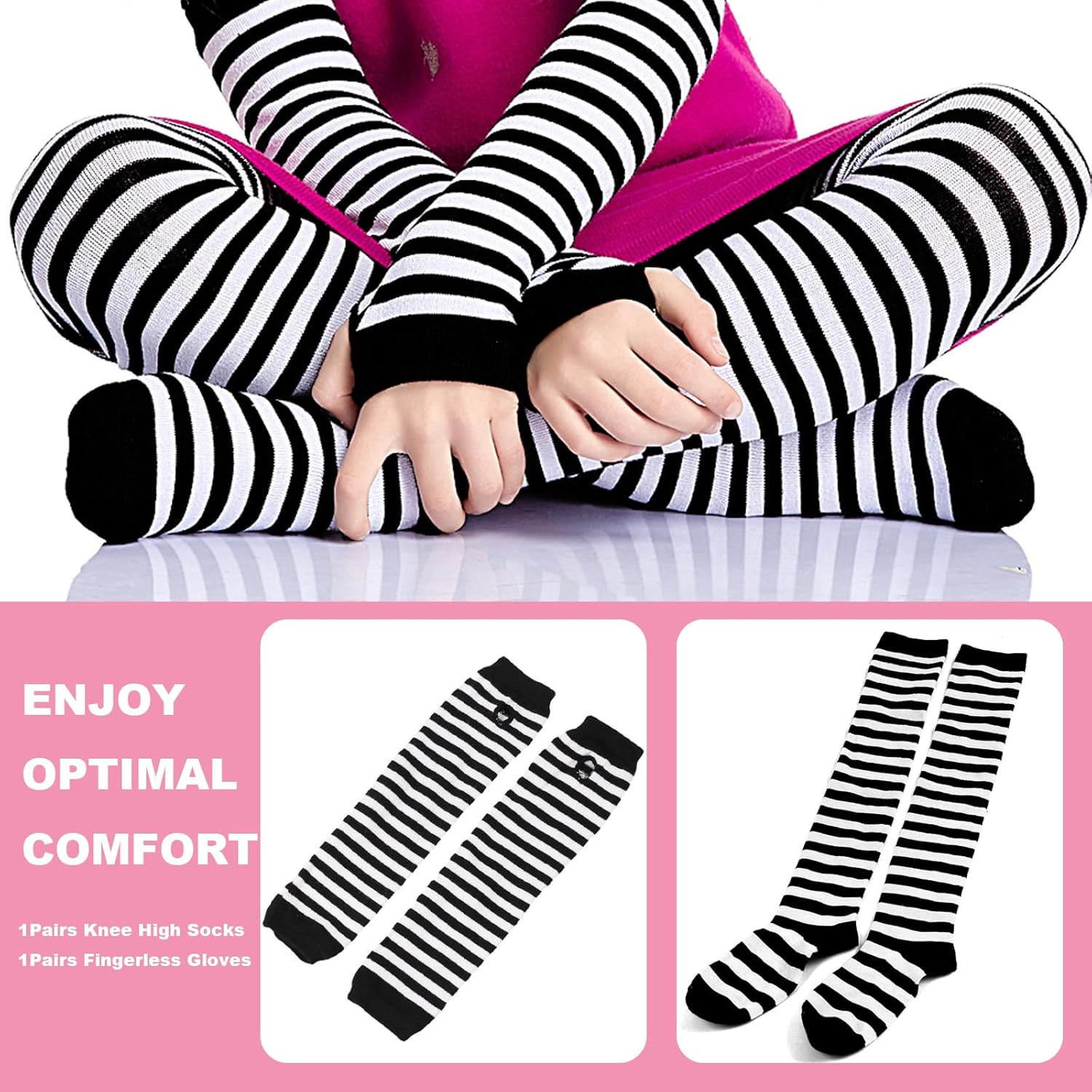 Black and White Striped Arm Leg Warmers Sleeves Set Rainbow Socks Knee High Fingerless Gloves Hand Thigh Warm - Image 5