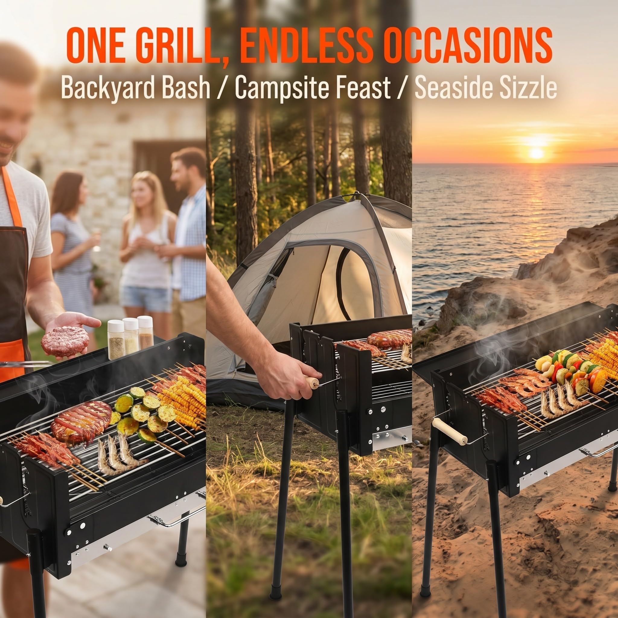 Przenośny grill na węgiel drzewny – składany grill Hibachi ze stali nierdzewnej do gotowania na świeżym powietrzu, idealny na kemping, wędrówki i pikniki