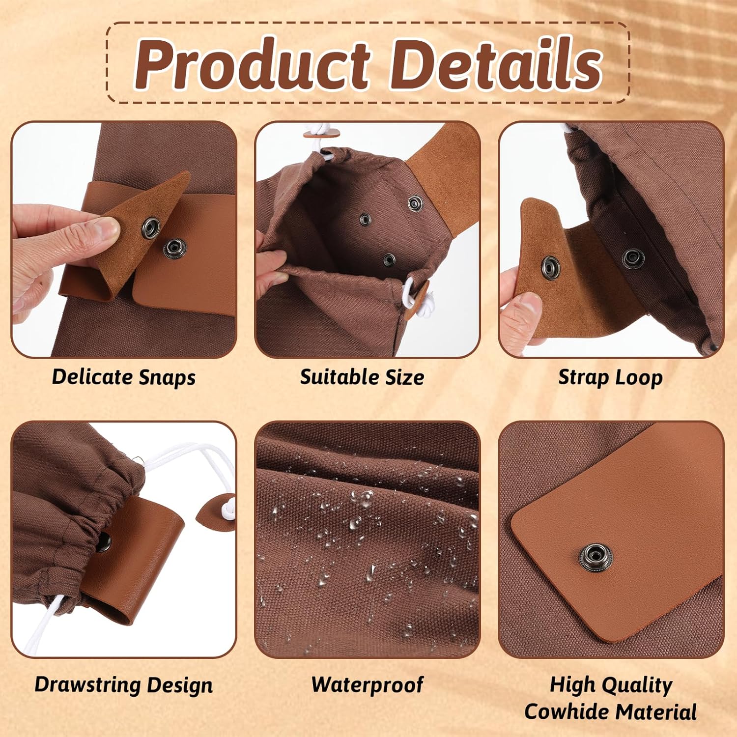 Waxed Canvas Foraging Bag, Outdoor Foraging Bag for Hiking Collecting Mushroom Hunting Bags Leather Belt Pouch with Drawstring Foldable Canvas Belt Bags - Image 5