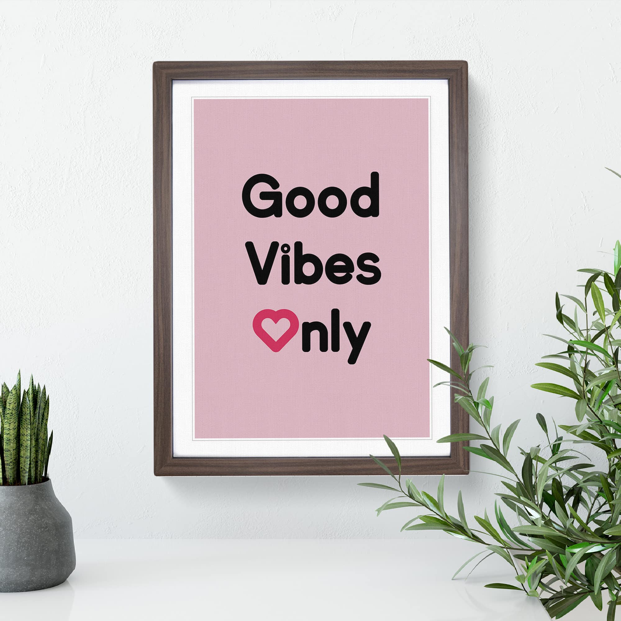 Good Vibes Only Pink Typography Quote Framed Wall Art Print, Ready to Hang Picture for Living Room Bedroom Home Office Décor - Image 3