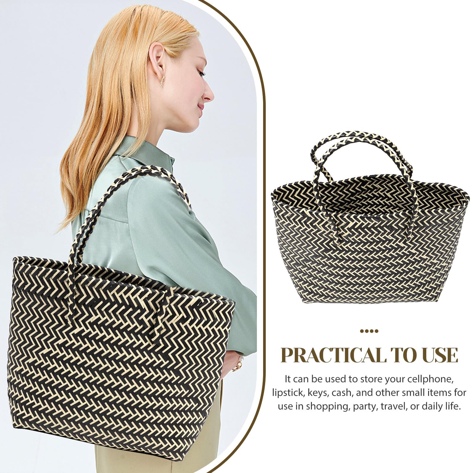 Bolso Tejido Artesanal para Mujer, Bolsa Compra Ligera y Portátil, Gran Capacidad, Estilo Natural Adecuado para Supermercado y Decoración