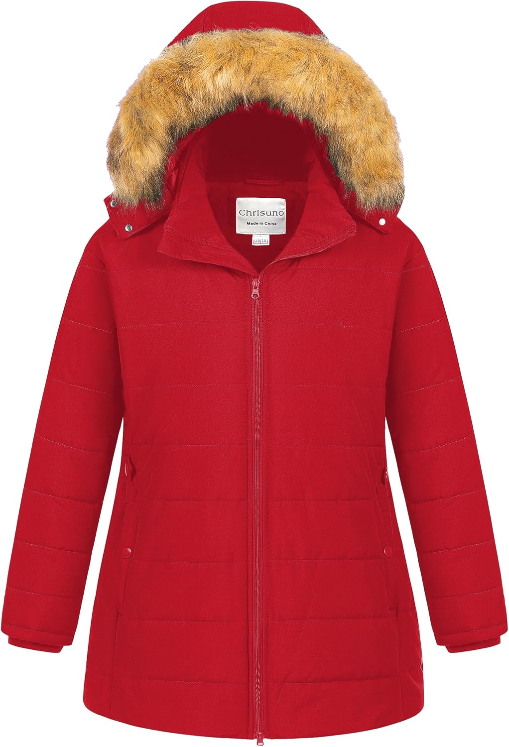 Chrisuno Women’s Plus Size Winter Puffer Jacket Warm Long Winter Coats Quilted Waterproof Fleece Lined Detachable Fur Hood