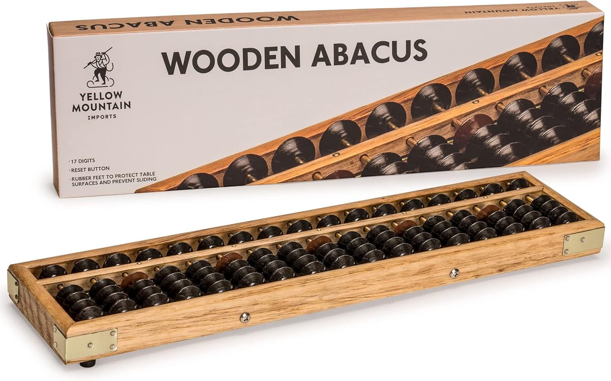 YMI Ábaco Soroban de madera vintage, 17 columnas, 13,9 pulgadas | Ábaco soroban de madera de 17 columnas con botón de reinicio, 13,9 x 3,7 x 1 pulgadas, pies antideslizantes, pesa 1 libra.