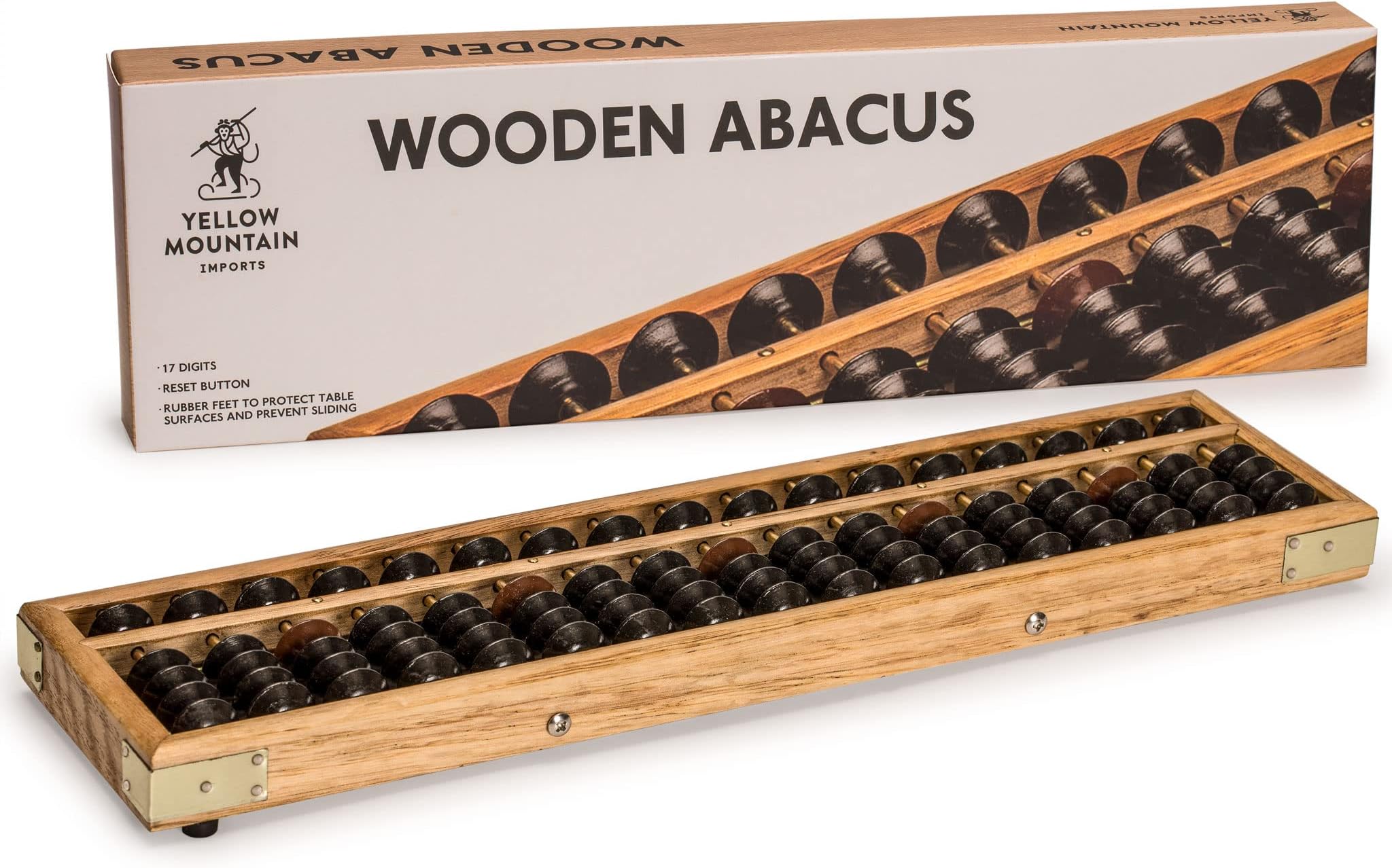 Yellow Mountain Imports Vintage Style Wooden Abacus - 13.9 Inches (35.3 Centimeters) - Professional 17 Column Soroban Calculator with Reset Button - Made