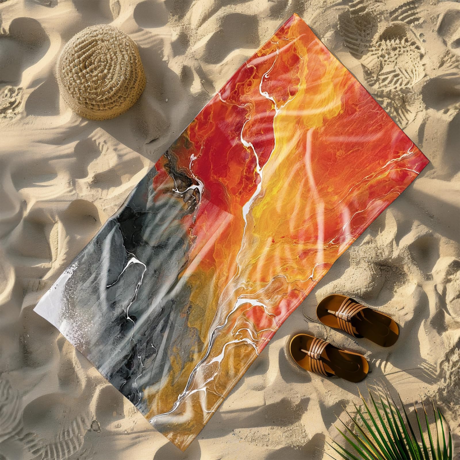 Générique Serviette de Plage XXL Modèle Orange | Grande Taille Serviette de Plage et Douche Avec Elastique Microfibre Absorbante et Légère Sport Séchage Rapide