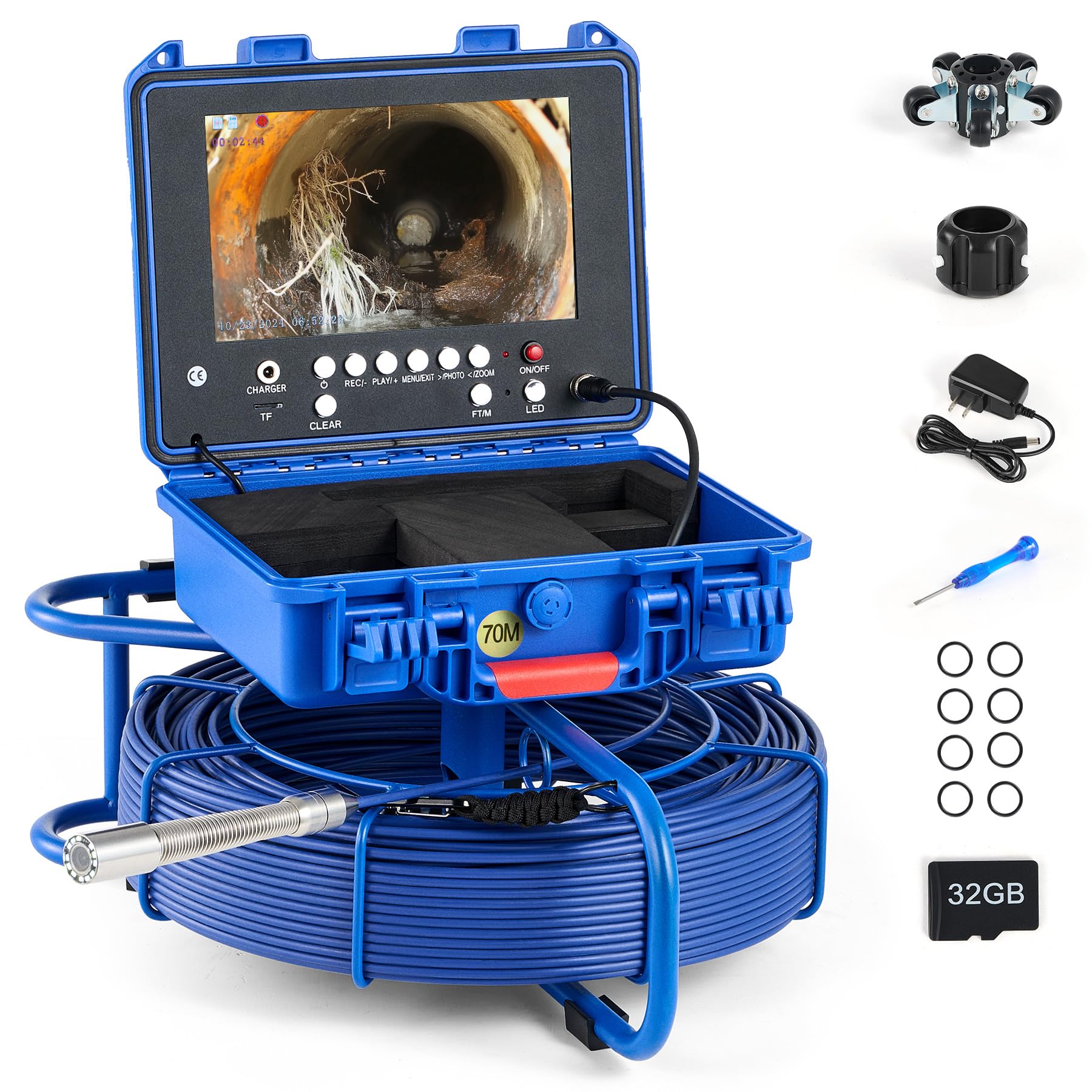 Photo 1 of ZELCAN Self-Leveling Sewer Camera, Drain Camera 230FT with 9 in. LCD Screen, Waterproof IP68 Borescope Plumbing with 12 LED Lights, Included 32GB Card, with 512Hz Transmitter(Without Locator)