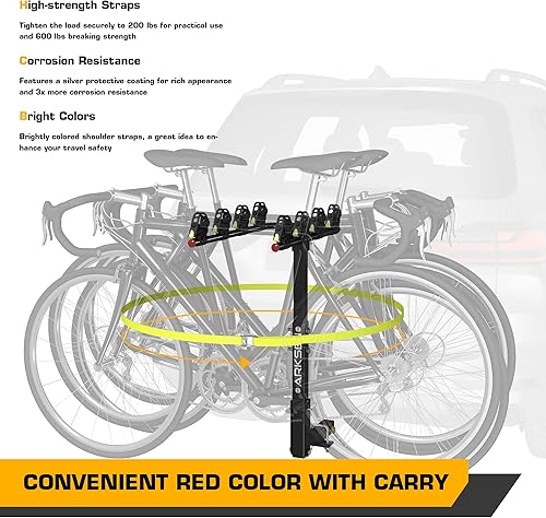Miniatura 7 de ARKSEN Portabicicletas para 4 bicicletas, soporte de enganche trasero con receptor de 2 pulgadas, correa de amarre, tensor de enganche antitraqueteo