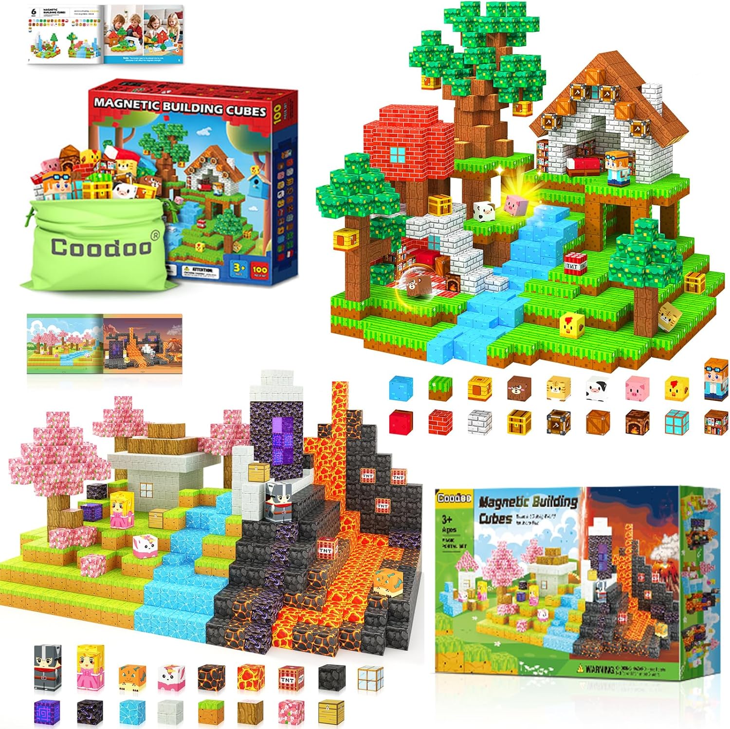 184PCS Magnetic Blocks Magic Portal & Forest Set, STEM Montessori Toddler Kids Toys for Boys Girls Ages 3+ Educational Construction Outdoor Toys Classroom Must Have Learning Sensory Gifts