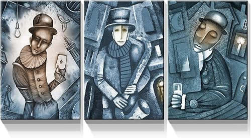 Denozer - 3 piezas de lienzo de arte abstracto para pared, arte abstracto de personajes, decoración de pared occidental vintage para sala de estar,