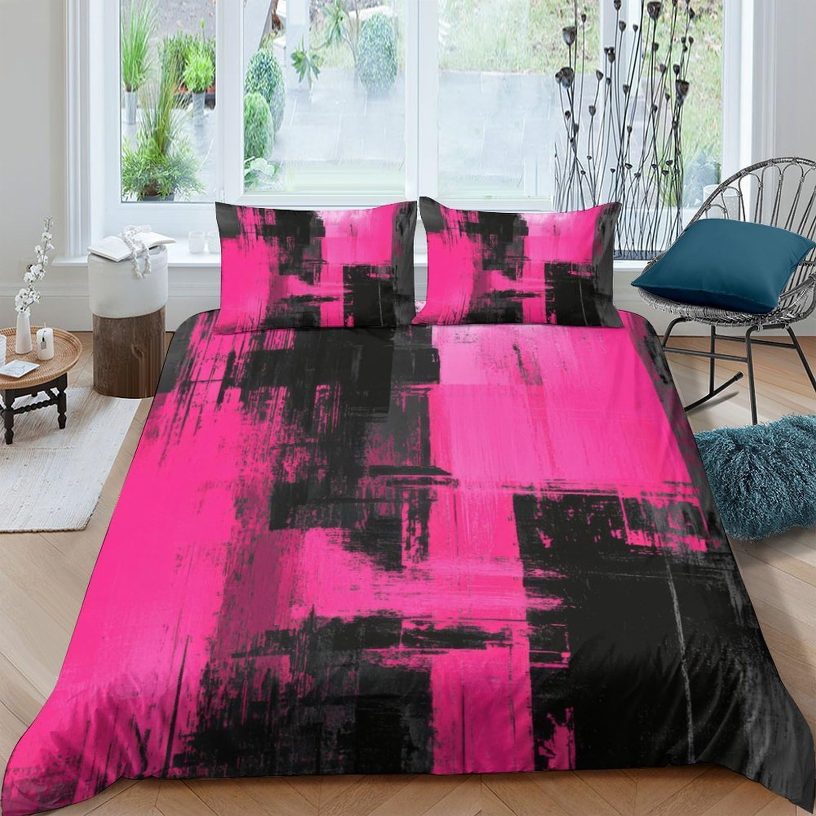 Ctjqhvkz Style-2 3D Printed Abstract Pink Black Fitted Sheet Microfiber Soft Bed Sheet For Bedroom Guest Room Dorm Mattress Protection Decor Single（135X200cm）