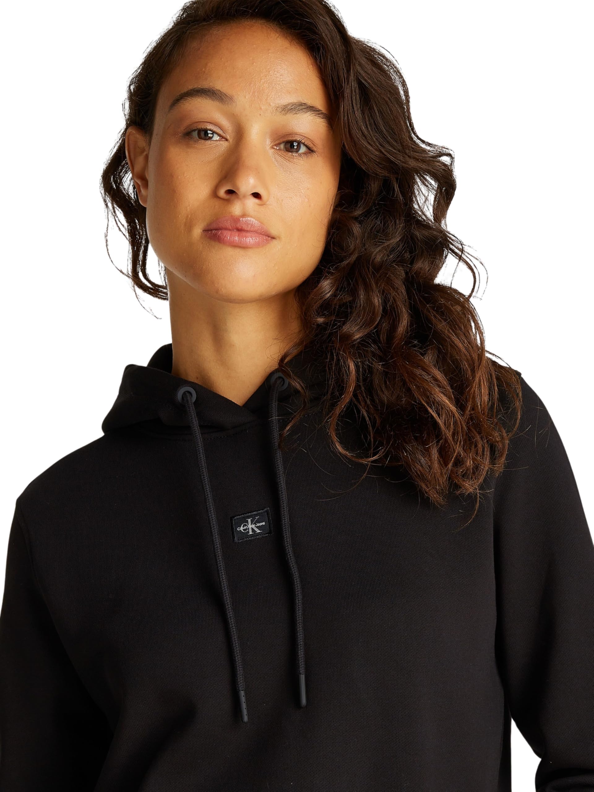 Calvin Klein Jeans Damska WEVEN LABEL REGULAR HOODIE J20J225085 Pulower Bluza z kapturem, Czarna (Ck Black), 3XL, Czarny (Ck Black), 3XL duże rozmiary