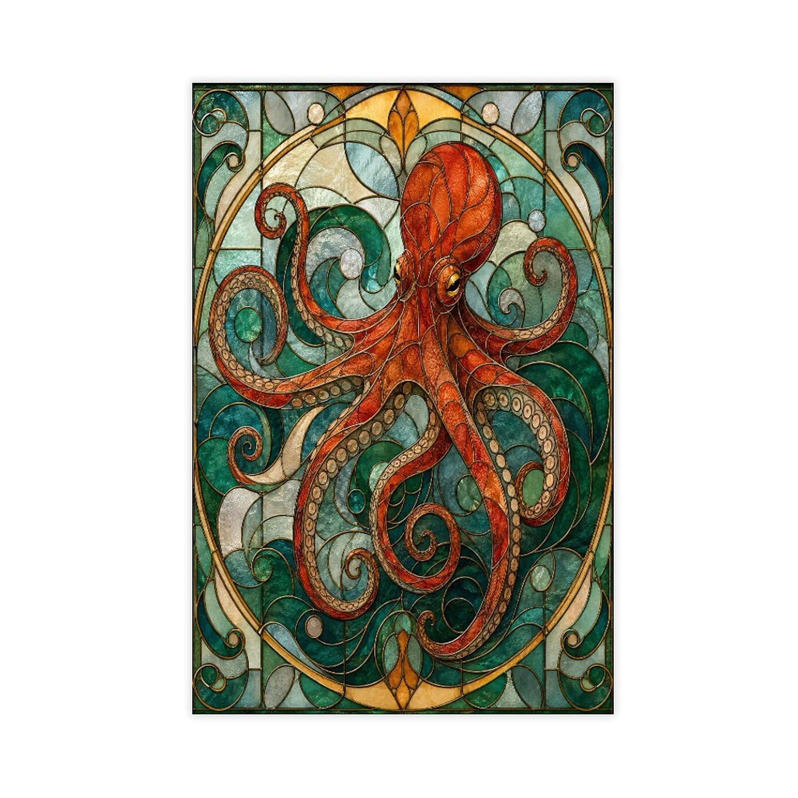 W7c8u2x3 Unframe-Style-2 Octopus Stained Glass Canvas Wall Art, Colorful Ocean Gallery Wall