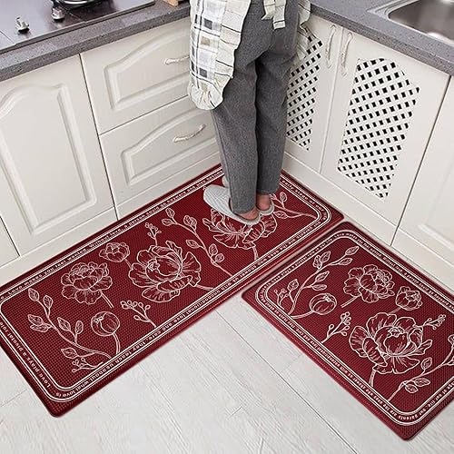 Miniatura 6 de ROTTOGOON Juego de 2 tapetes de cocina acolchados antifatiga de 17 x 47 pulgadas + 17 x 29 pulgadas, antideslizante e impermeable, tapetes de cocina