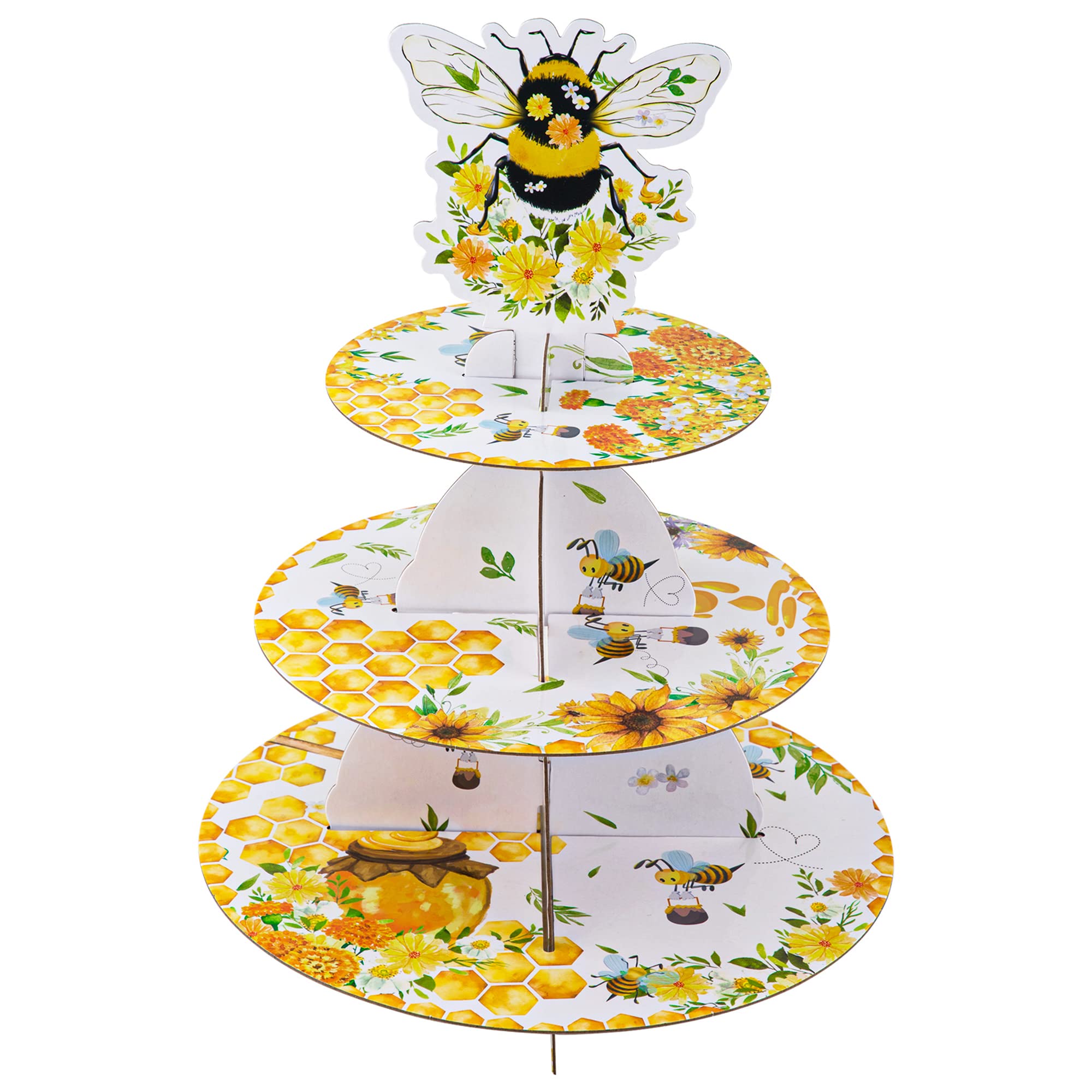 Buy 3 Tier Bee Cupcake Stand Cardboard Dessert Tower Tray Paper Round