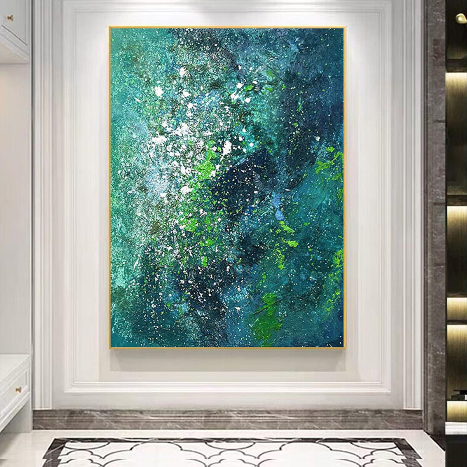 Amazon｜油絵・絵画 フレーム付きキャンバスの油彩画 緑 手描きの 