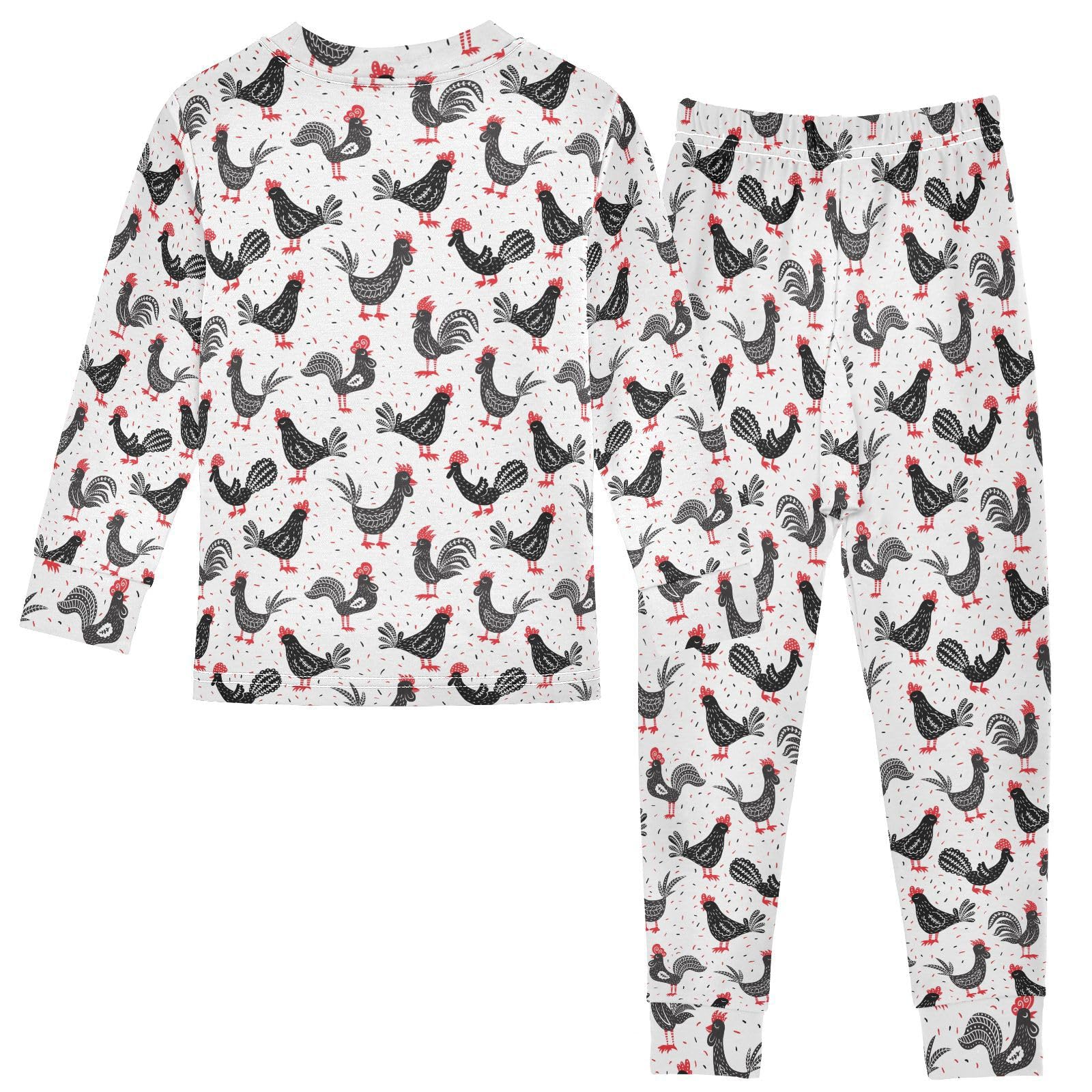 JHKKU Roosters Pajamas Set Cotton 2 Piece Soft Comfy Pjs Long Sleeve Lounge Sleepwear 18M
