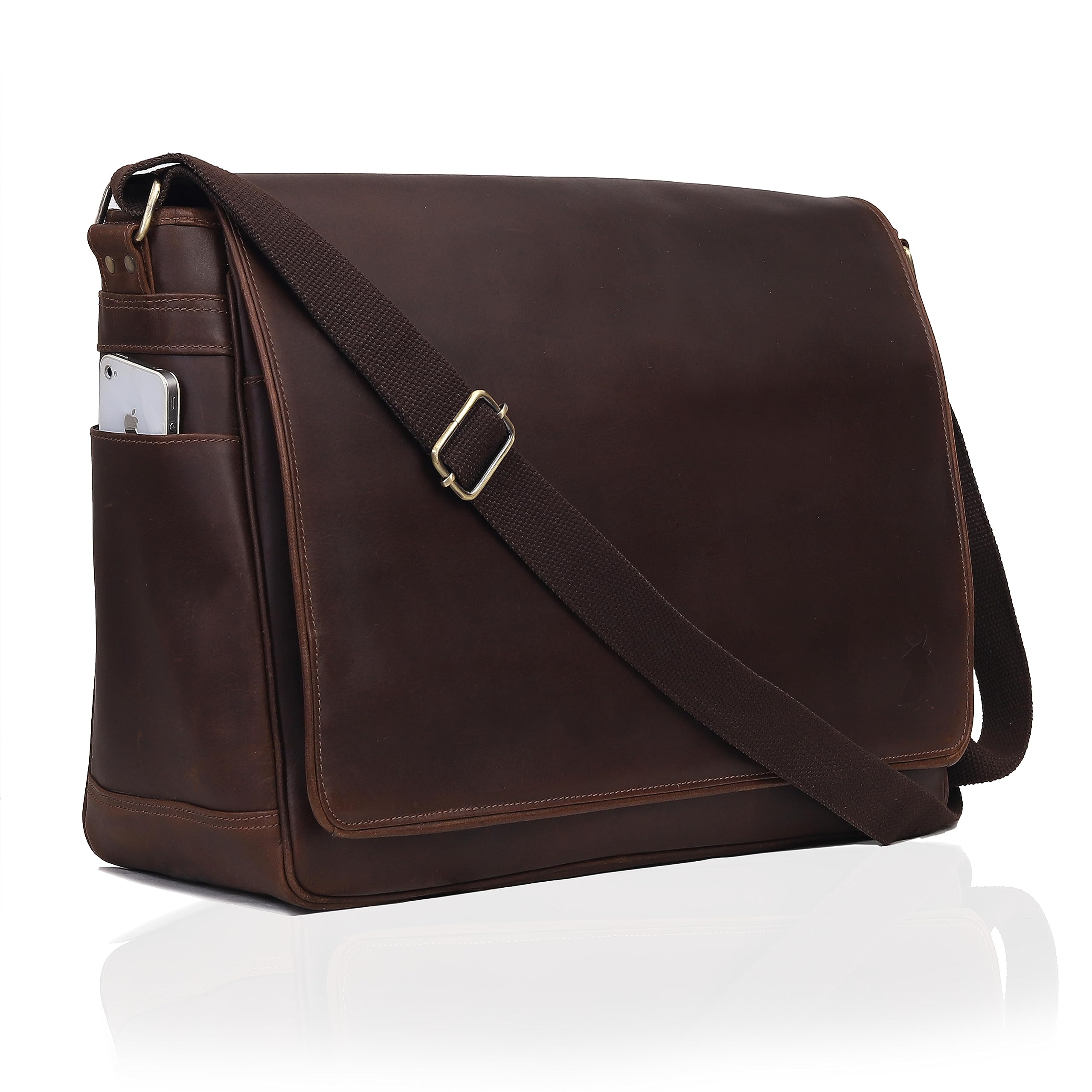Full Grain Leather Messenger Bag for Men Women