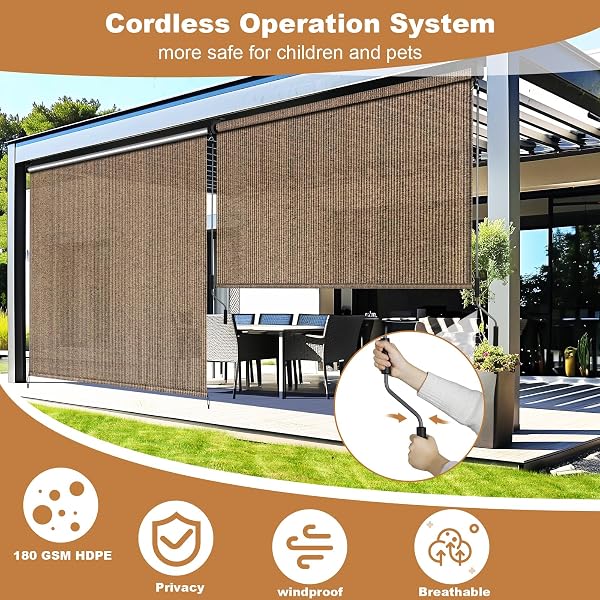 LIFERUN Toldo vertical de 240 x 180 cm, toldo vertical, HDPE para pérgola de terraza, toldo de balcón, tubo de aluminio con manivela inalámbrica, para balcón, terraza, jardín, porche, 1 unidad - 5
