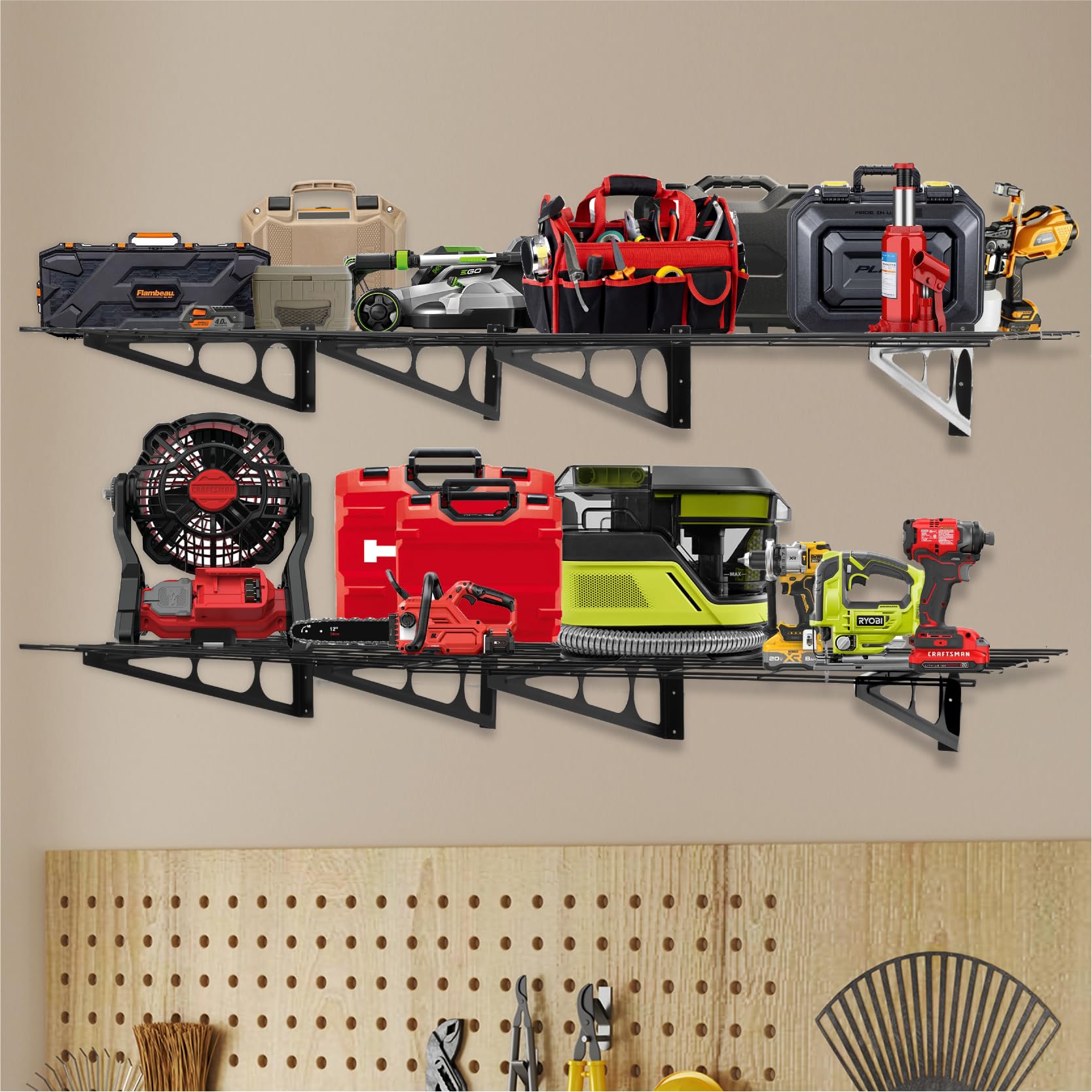 Sinoer 2 mensole da garage con ganci, 61 x 182,9 cm, in metallo, per garage, magazzini, magazzini, garage