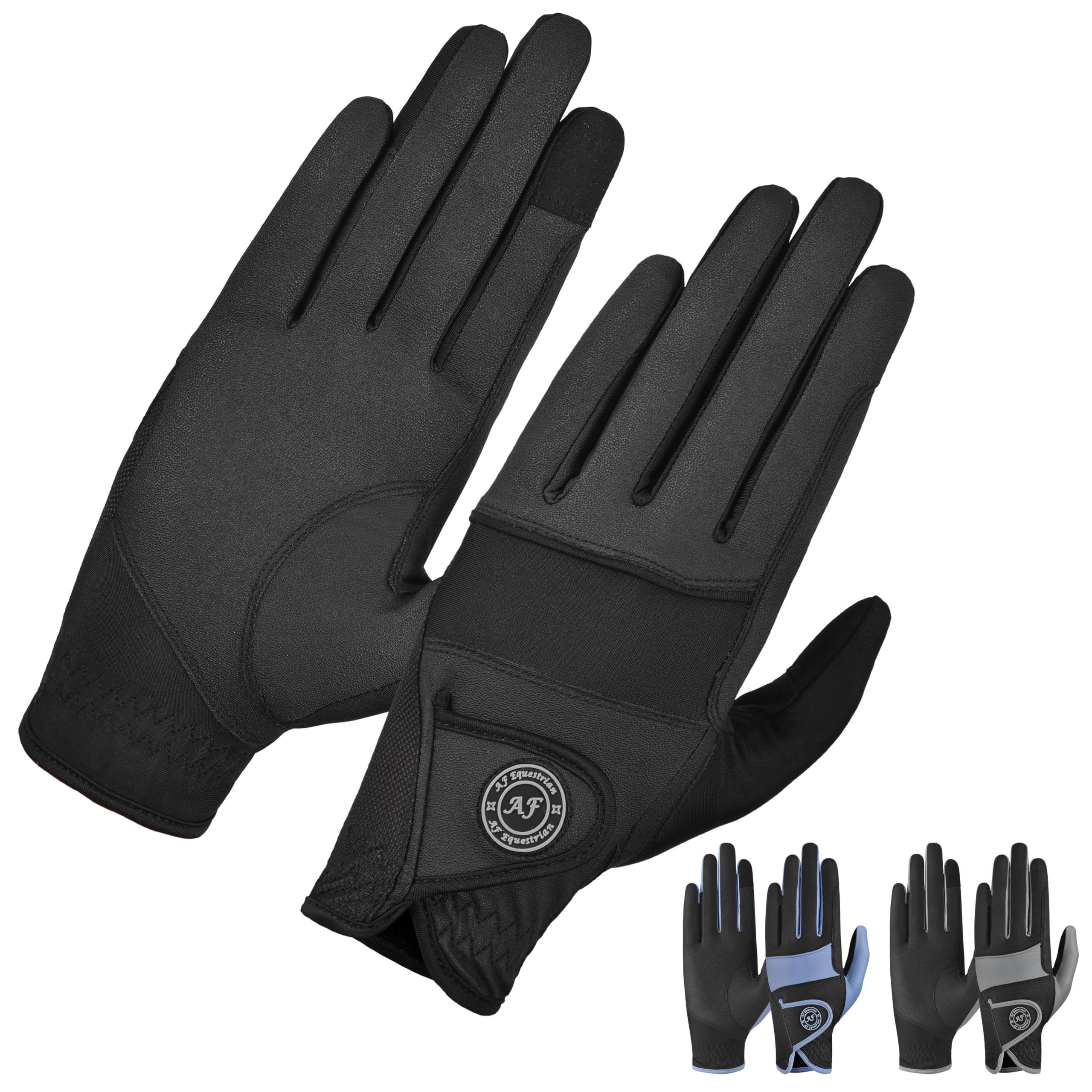 AF EQUESTRIAN Ladies Horse Riding Gloves – Lightweight, Touchscreen Compatible, Non-Slip Grip, Breathable Equestrian Gloves for Everyday Riding Rider Pro (Black, Medium)