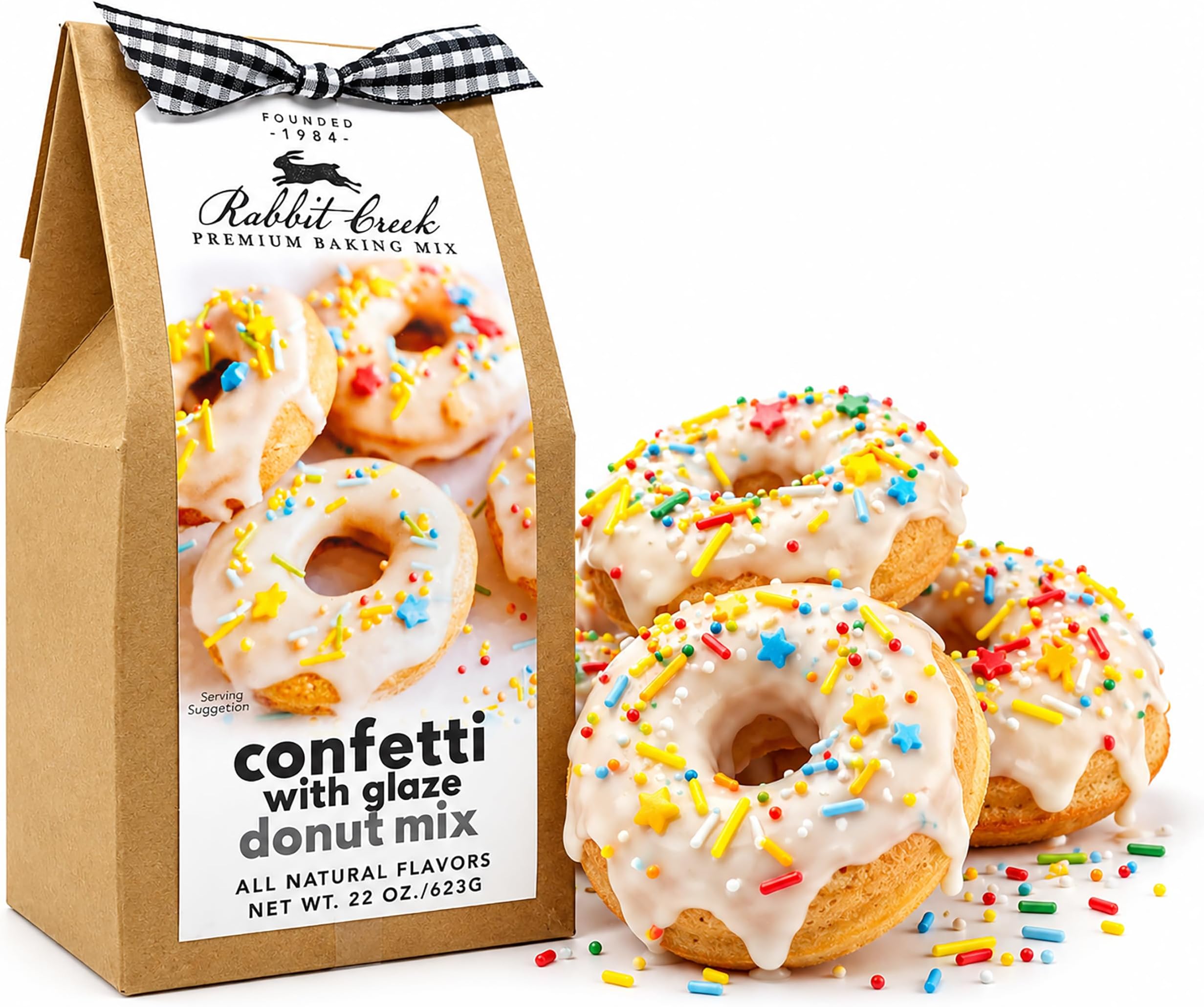 Rabbit Creek Confetti Donuts Mix – With Frosting Glaze Included – Baked Donuts, Not Fried – Donut Baking Mix