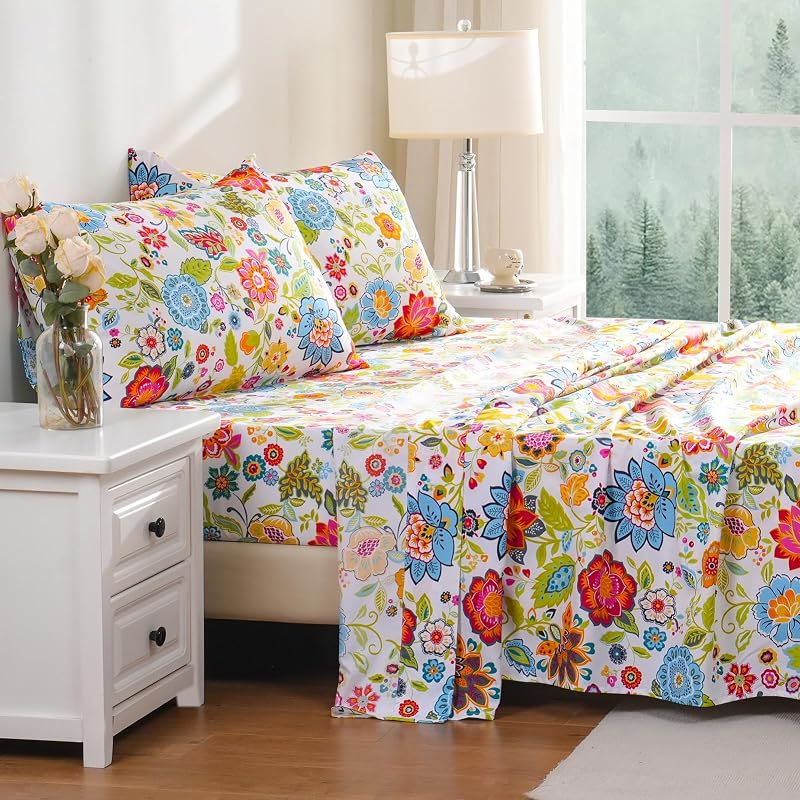 Bedlifes Floral Pattern Bed Sheet Set Queen Size, 16" Deep Pocket 4PCS image 4