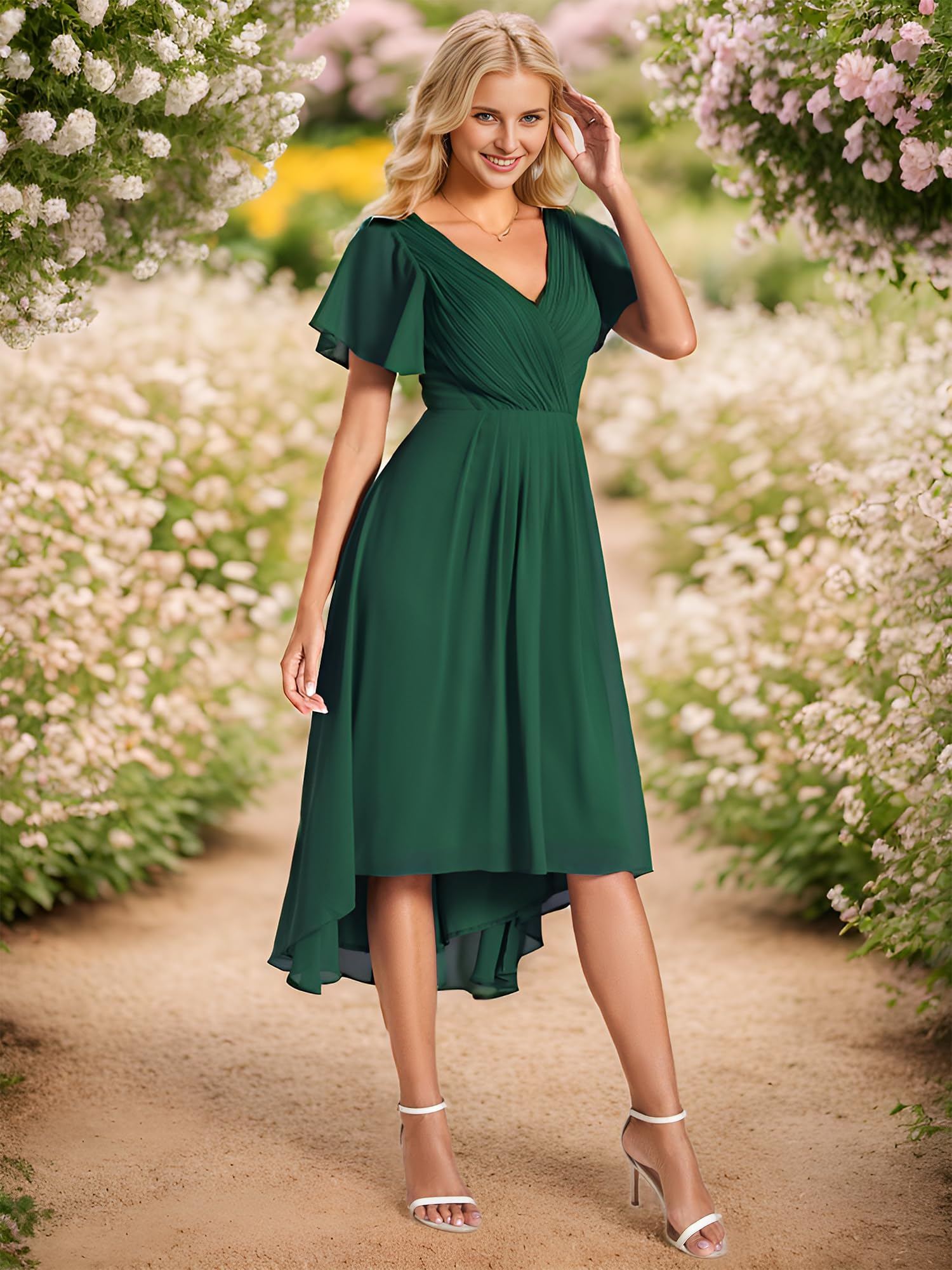 Ever-Pretty Abendkleider Damen Elegant für Hochzeit Knielang A-Line Cocktailkleid High Low Festliche Kleider EG01923-M