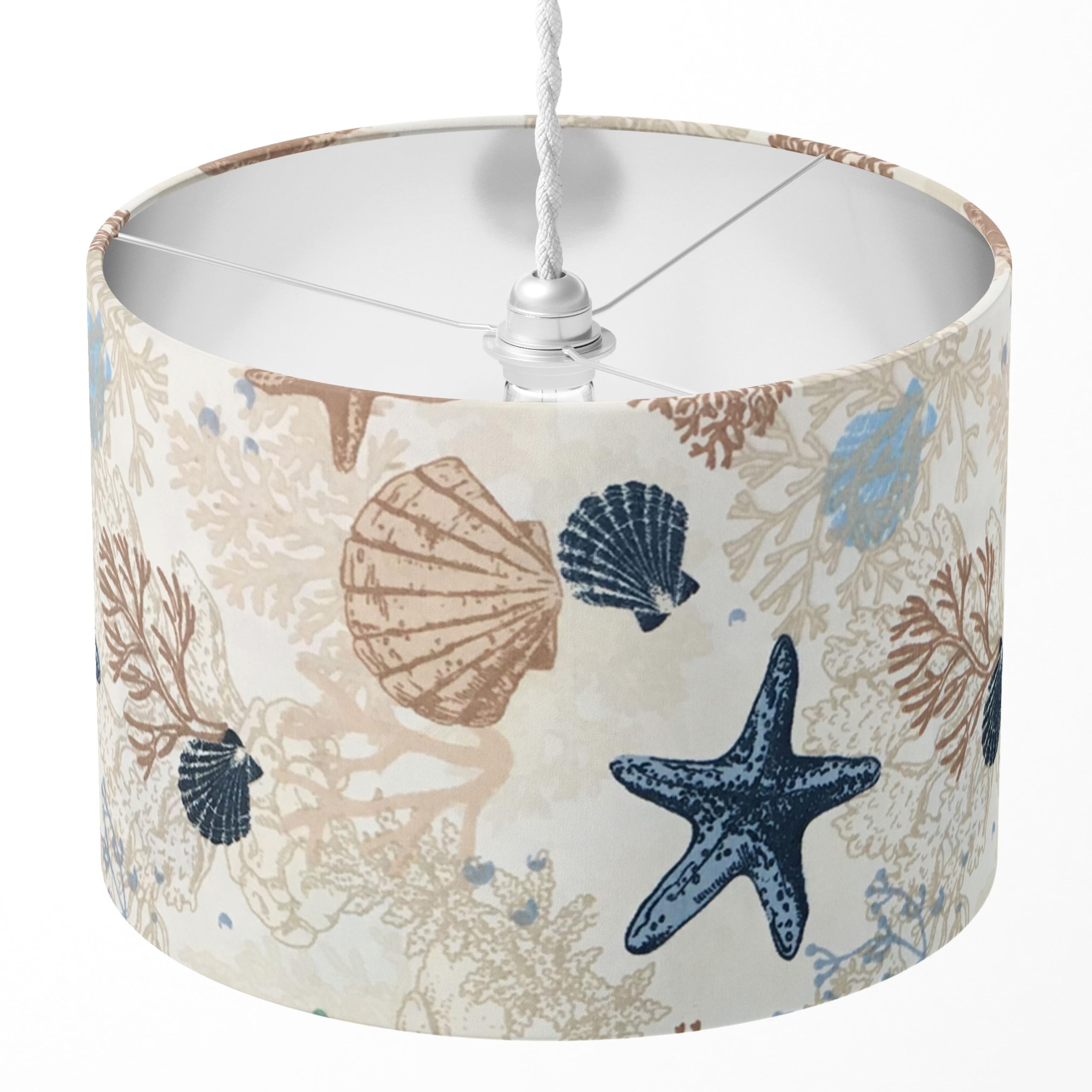Ocean Lampshade, Coastal Lamp Shade, Seashell Light Shade, Beige Under the Sea Nautical Seaside Beach Starfish Coral Reef Kids Children's Nursery Bedroom Table Floor Ceiling Lampshade Home Decor Gift