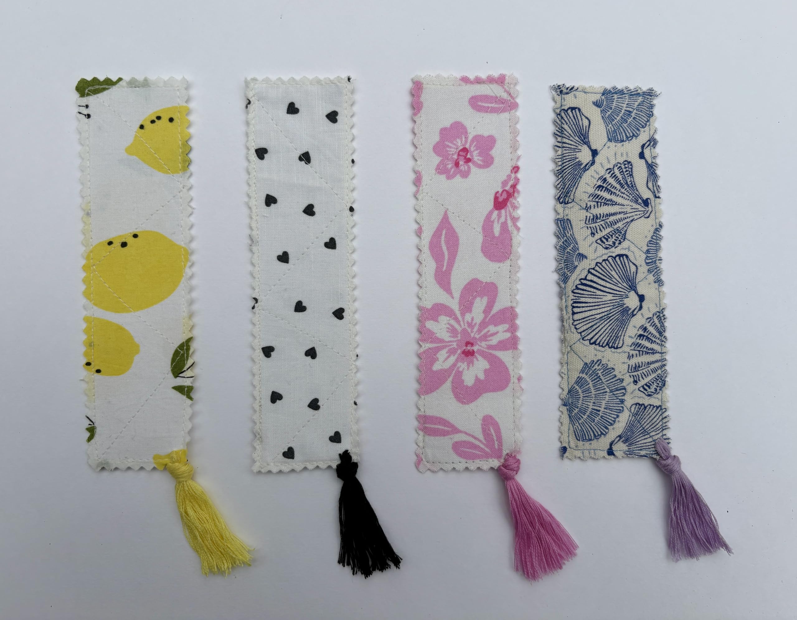 Zeinyx Handmade Fabric Bookmarks with Tassels - Set of 4 Cute Floral and Lemon Patterns - Cloth Page Markers for Book Lovers, Teachers, and Women - Unique Stocking Stuffers and Reading Gifts