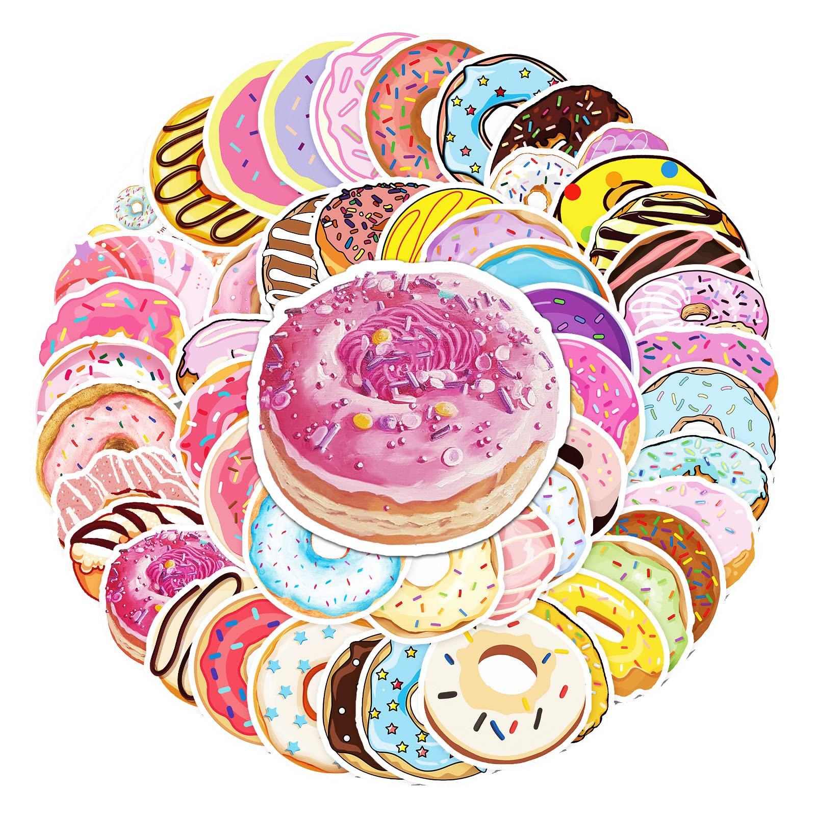 Donut Stickers 50 Pack Cute Sweet Food Water Bottles Stickers-Waterproof Stickers for Skateboard,Laptop,Computer,Phone Cases,Guitars,Refrigerator,Cup,