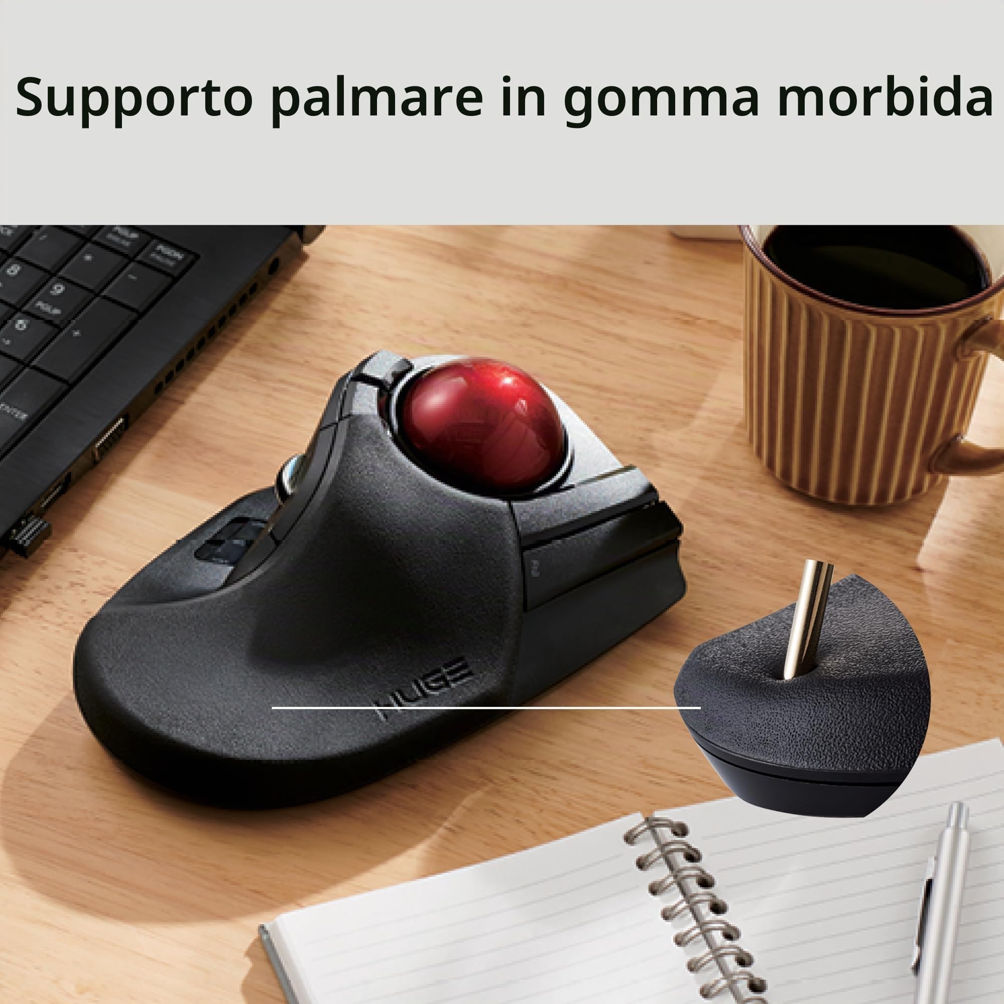 Elecom HUGE Trackball Mouse, 2,4 GHz wireless, controllo delle dita, funzione a 8 pulsanti, poggiapolsi attaccato, palla rossa liscia da 52 mm, Windows11, MacOS (M-HT1DRBK)
