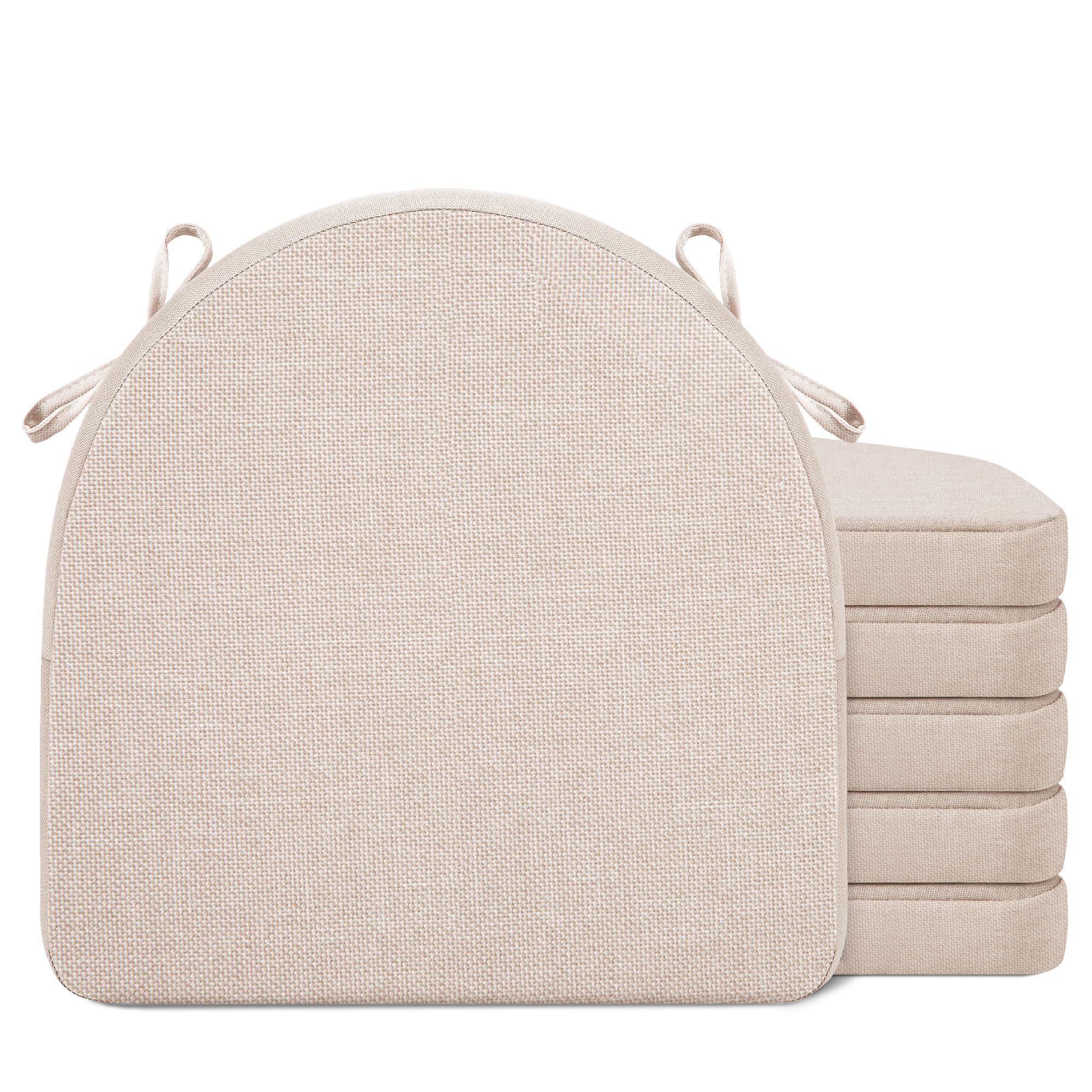 joycloth Chair Cushions for Dining Chairs, 6 Pack Non Slip Kitchen Chair Pad and Dining Seat Cushions with Ties and Removable Cover, 17 x 16.5 Inches, Beige