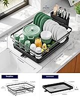 Vista 5 de Kitsure - Escurridor de platos para encimera de cocina, para organización y almacenamiento, de acero inoxidable con soporte para cubiertos, 12 x