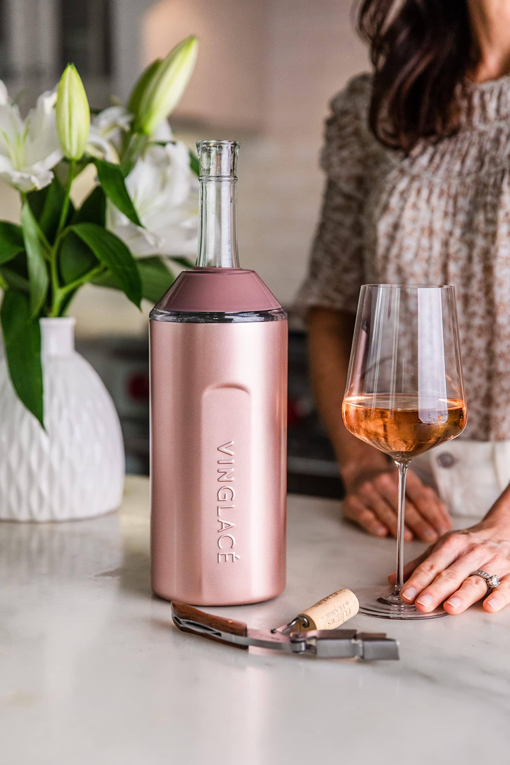 Vinglacé Weinflaschenkühler - Tragbarer Champagner-Isolator - Edelstahl-Weinkühlhülle - hält Wein kalt (Roségold)