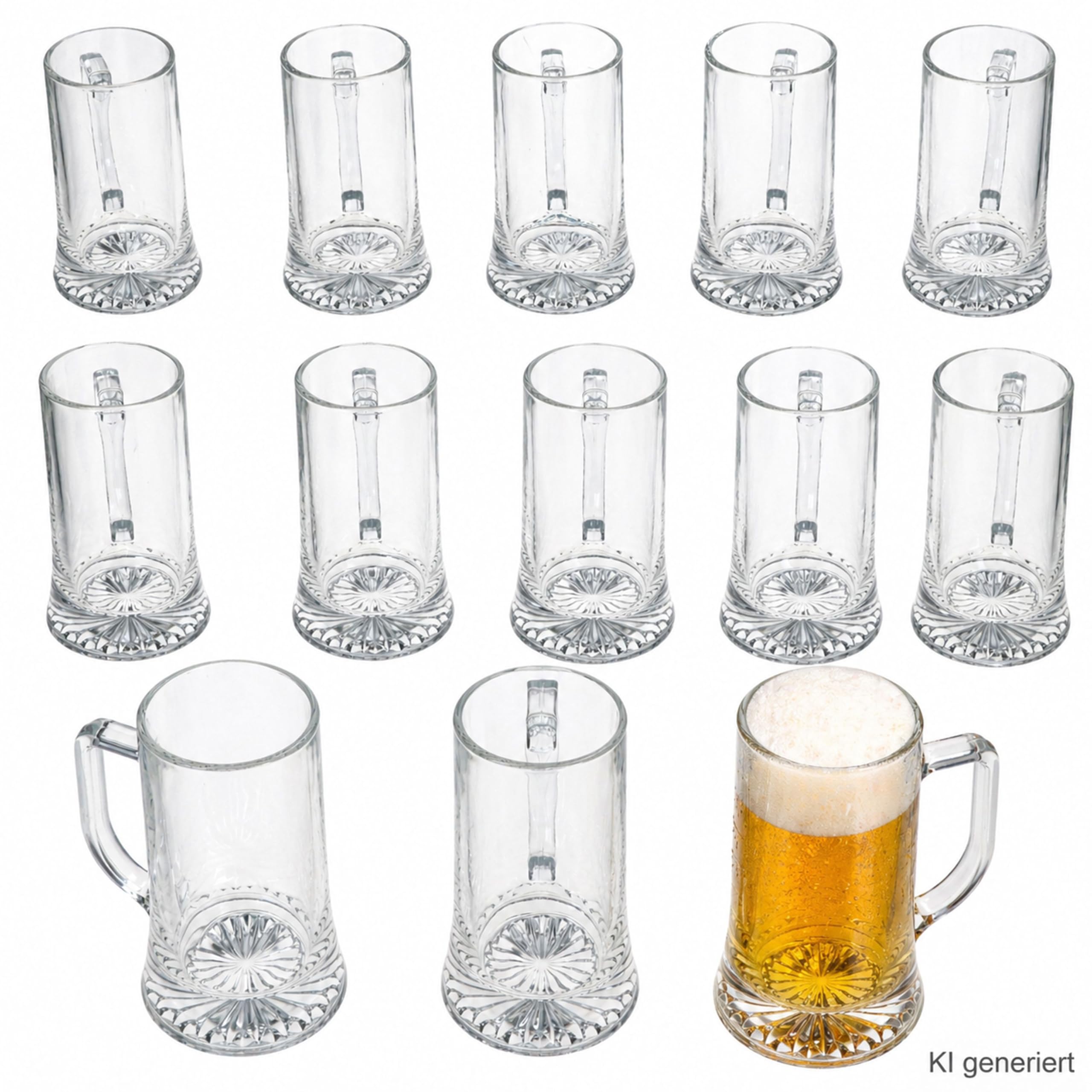 MamboCat Akki - Set di 12 boccali da birra da 0,4 l, altezza 15,7 cm, per 12 persone, in vetro con fondo a stella e manico, bicchieri da birra trasparenti da 400 ml, per feste