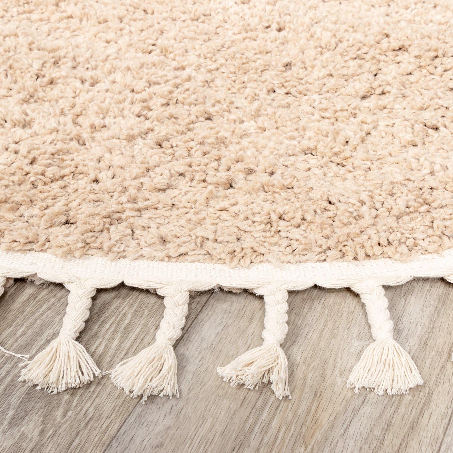 FRAAI | Home & Living Teppich Hochflor Rund - Lofty Fringe Beige - Ø 100 cm