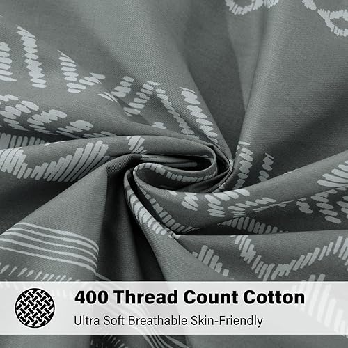 Miniatura 4 de Funda de edredón gris King  Funda de edredón 100% algodón tamaño King, transpirable y suave, juego de funda de edredón geométrico azteca, fundas de
