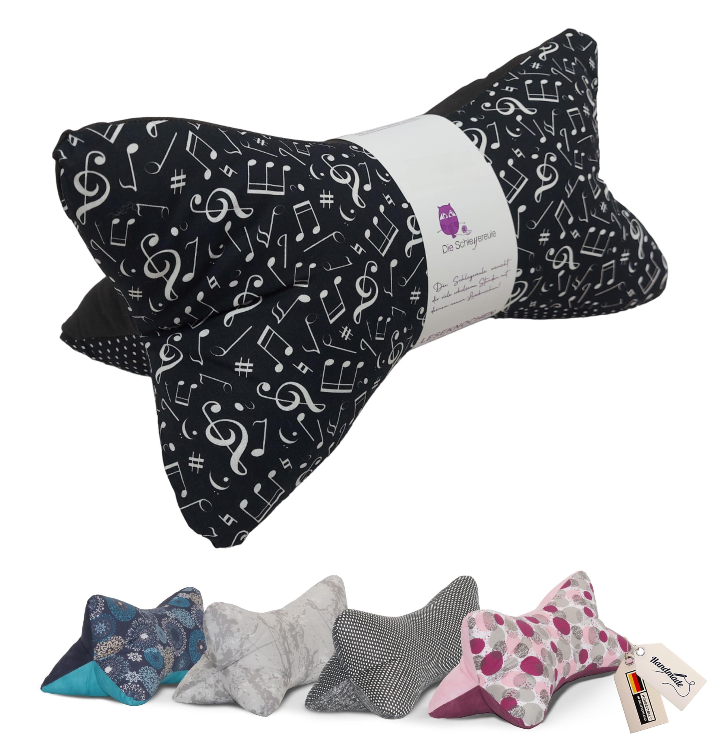 Leseknochen Nackenkissen Handmade in Deutschland, ergonomisch und waschbar, als Nackenrolle, Lesekissen und Stützkissen nutzbar (Musik)