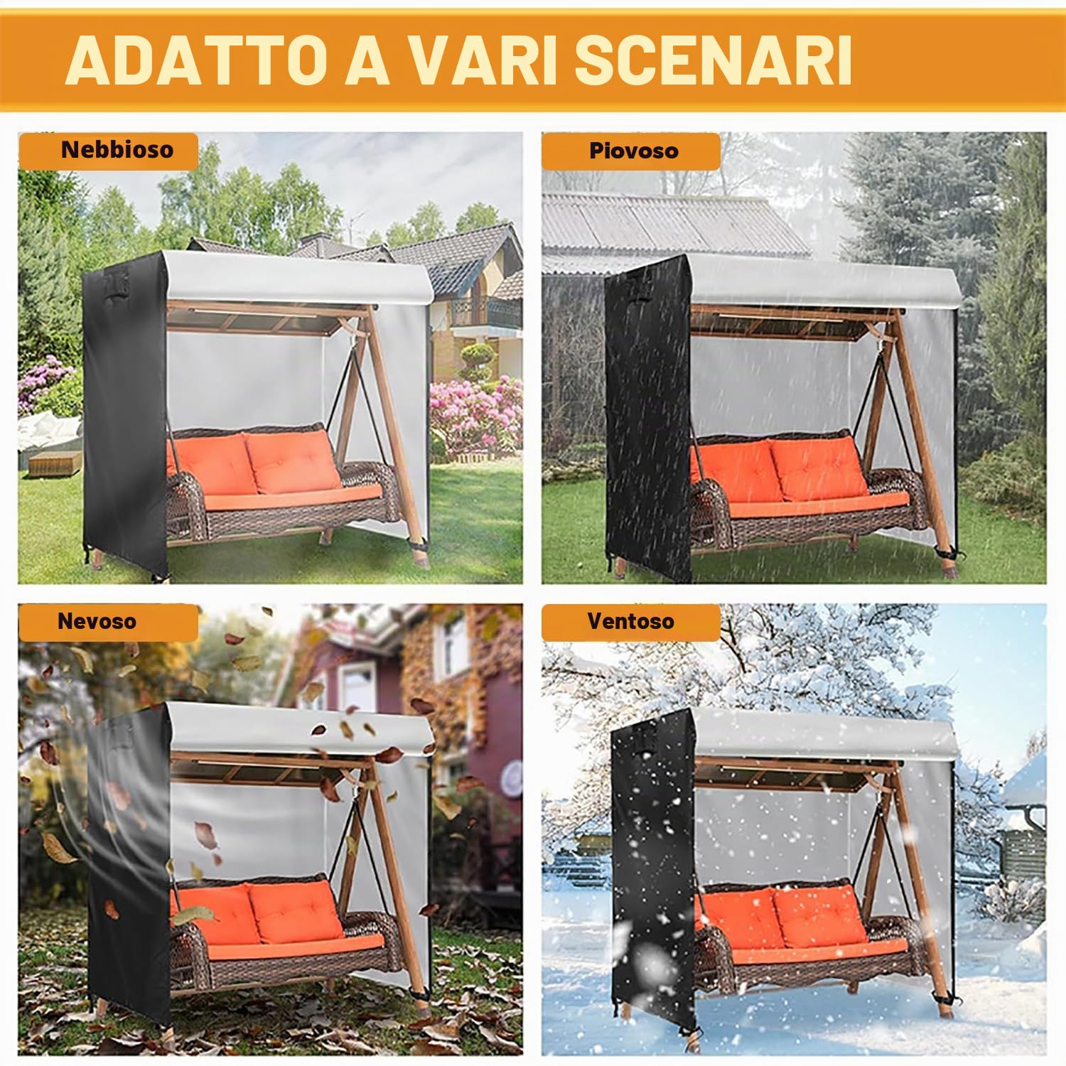 Copertura per Dondolo da Giardino a 3 Posti, Copertura Altalena, Tessuto Oxford 600D Anti-UV, Impermeabile, Antivento per da Giardino Swing 220x135x170cm