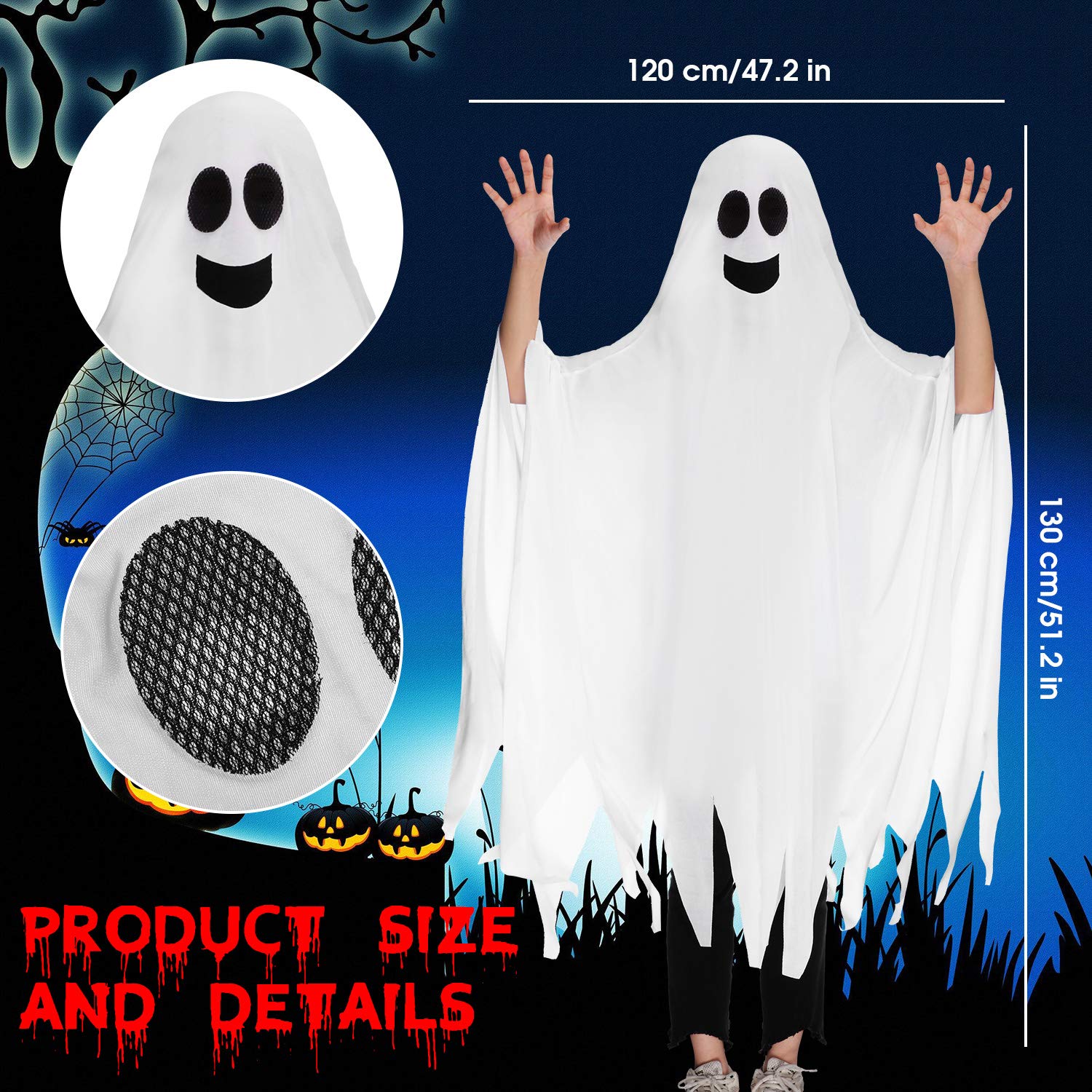 Geyoga Ghost Halloween Costume Tattered Gown Cosplay Role Play Supply Fancy Dress Costume for Child Over 8 Years Old, 4.27 x 3.94 Feet (Smile Style)