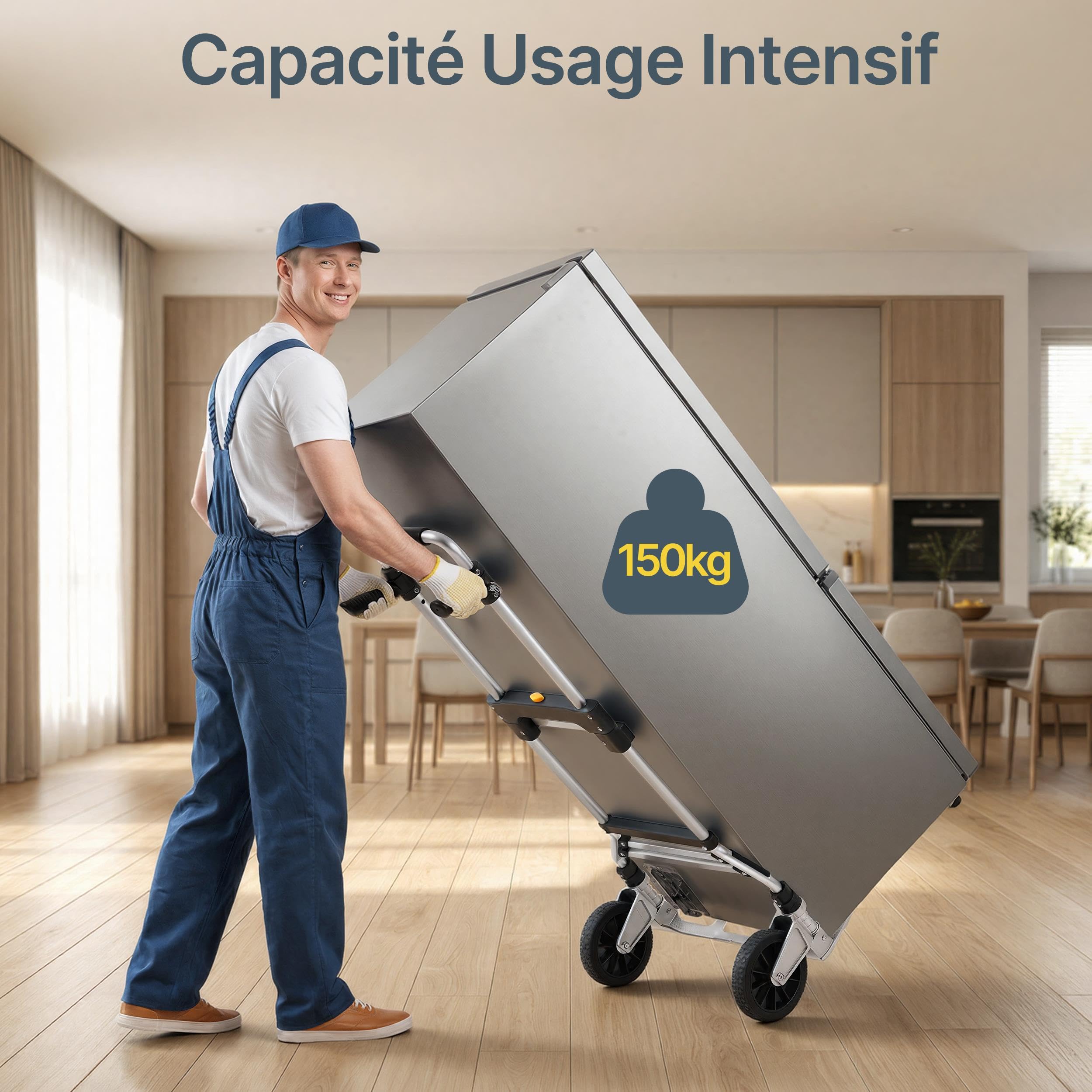 Yaheetech Diable Pliable Capacité 150 kg, Chariot de Transport Pliant en Aluminium, Poignée Télescopique 88-115 cm, Léger et Robuste avec Bandes Élastiques, pour Déménagement, Achats